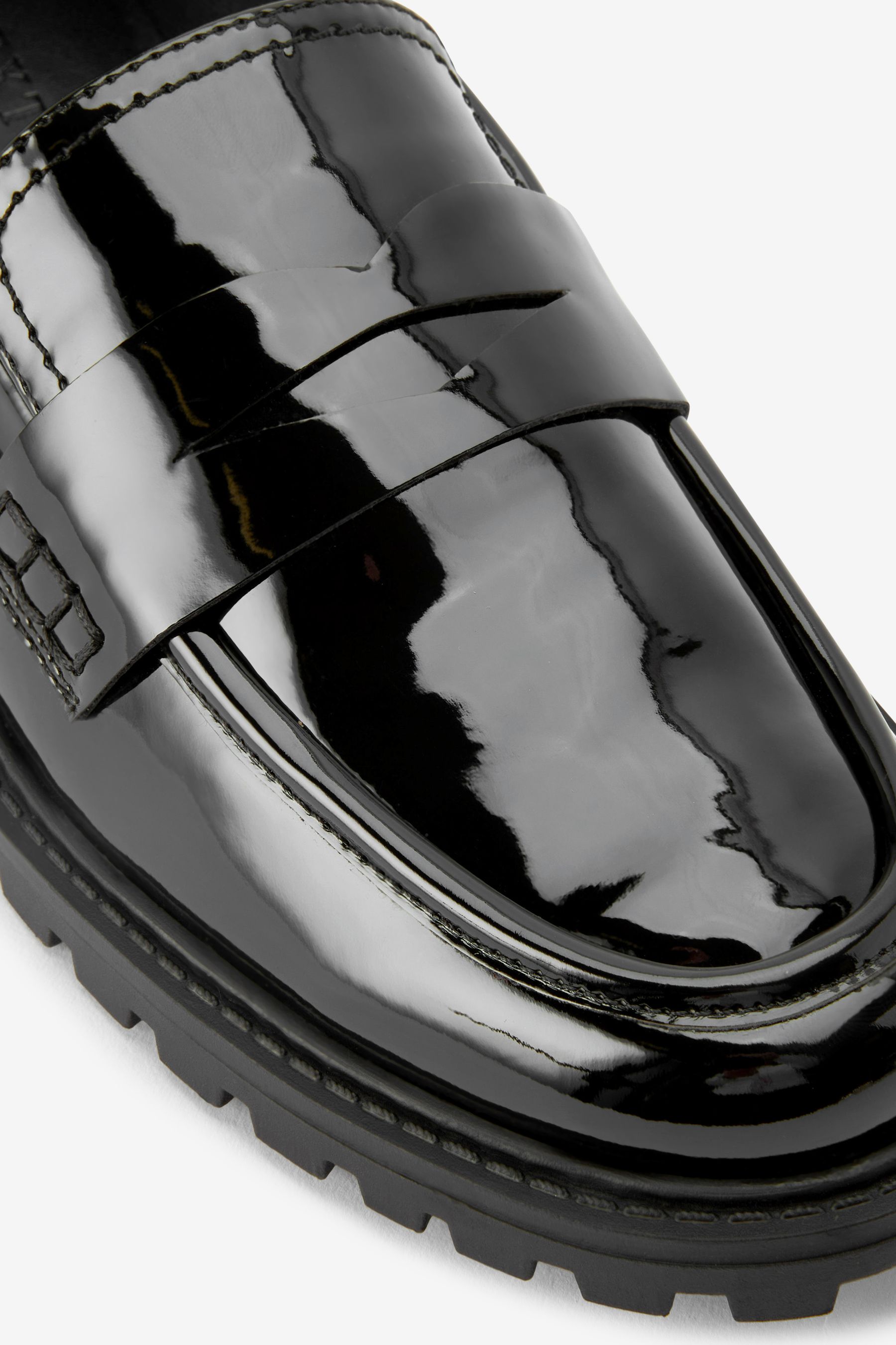 Chunky black patent loafers top