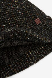 Black Textured Fleece Lined Beanie Hat - Image 3 of 3