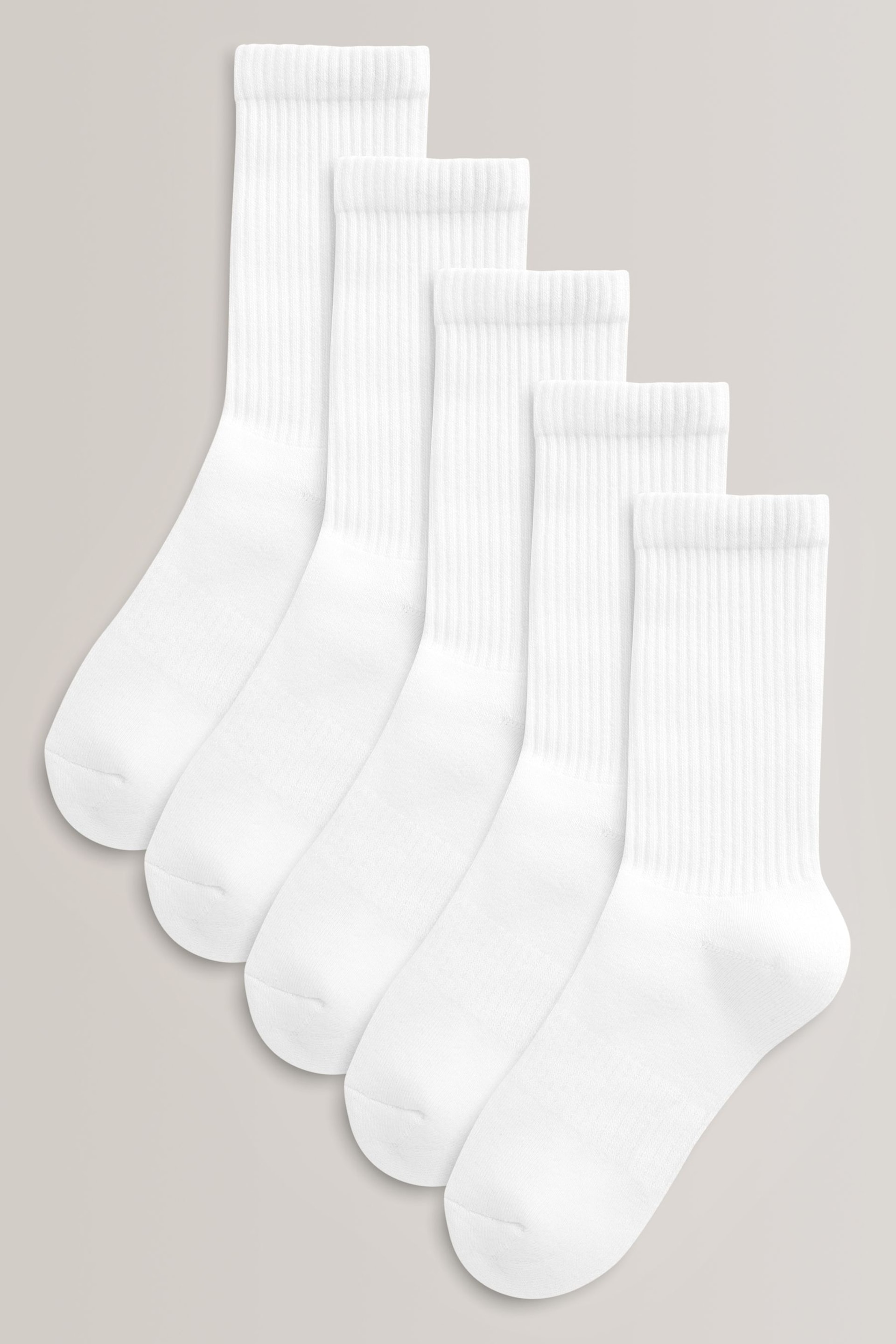 White 5 Pack Cotton Rich Cushioned Footbed Ribbed Socks - Image 1 of 3