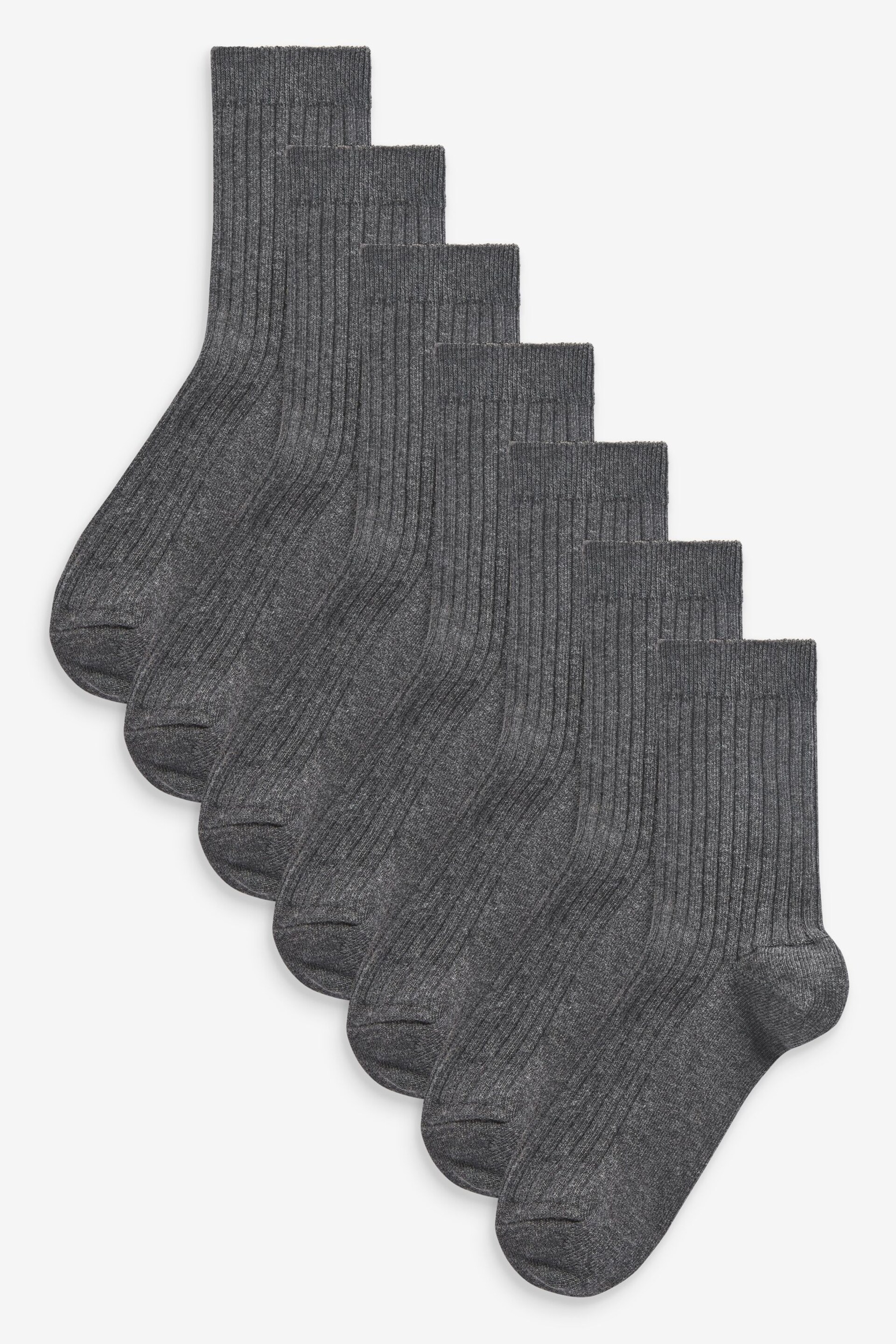 Mid Grey 7 Pack Ribbed Cotton Rich Socks - Image 1 of 2