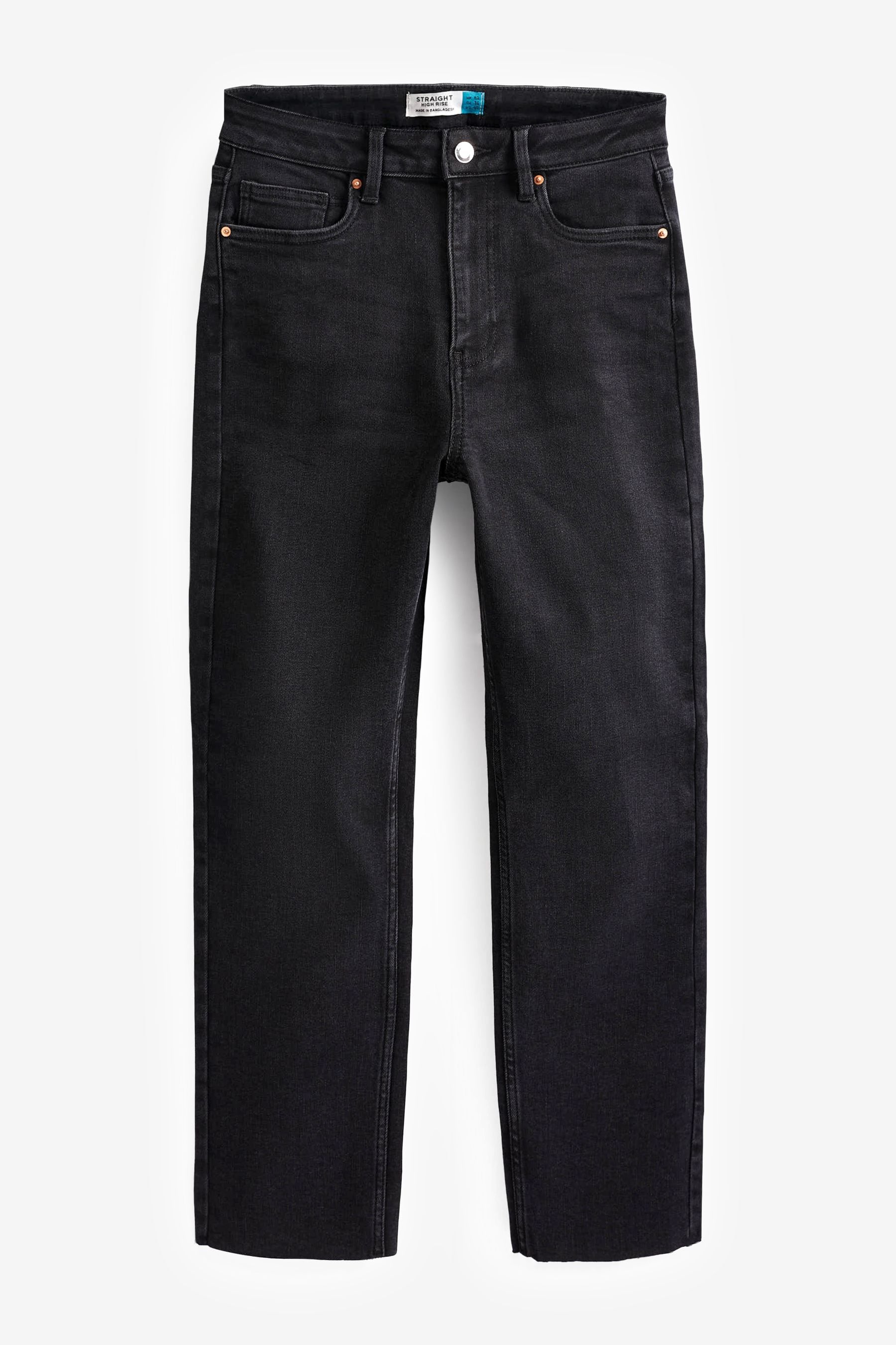 Washed black raw hem straight leg jeans top
