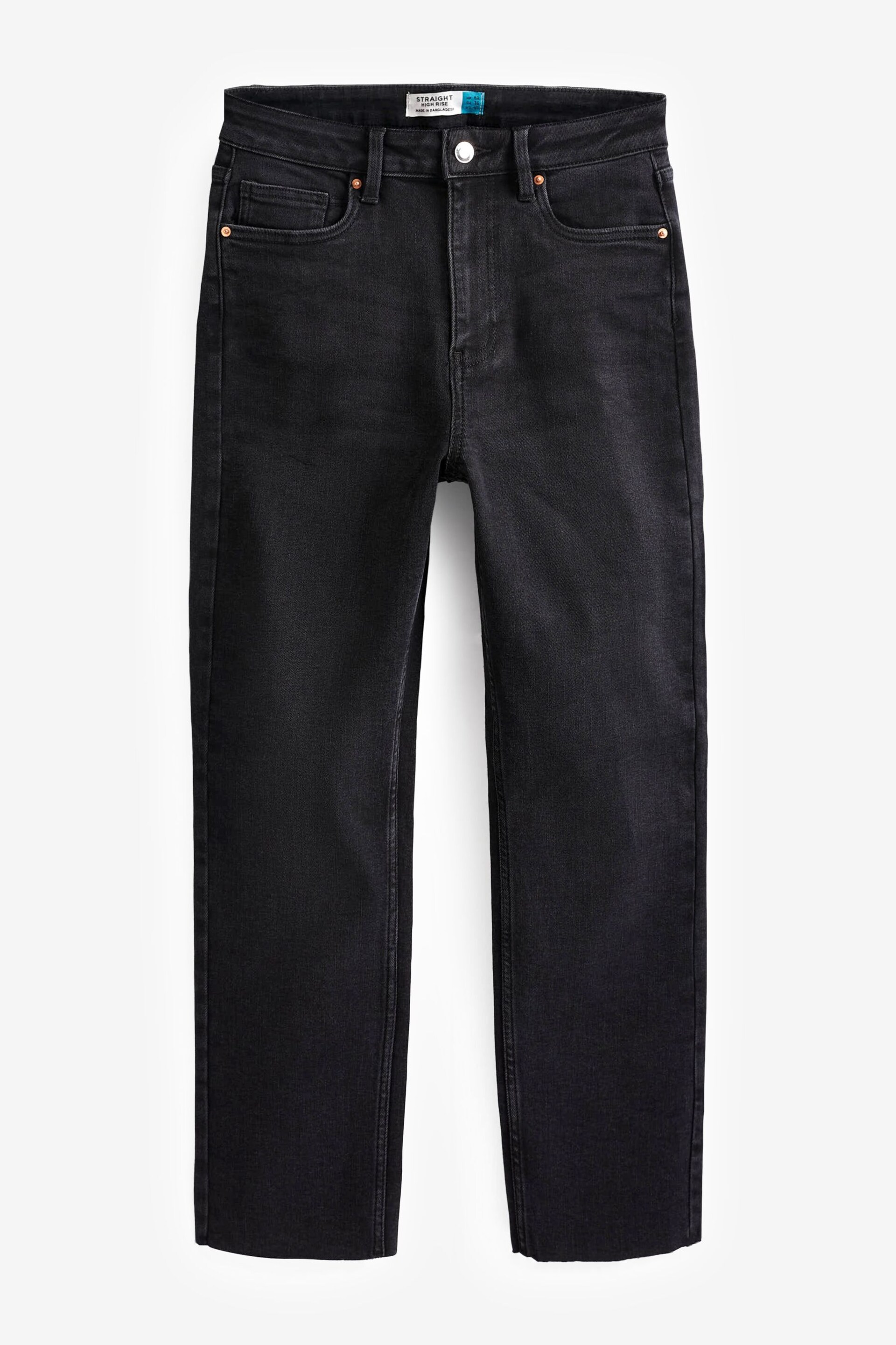 Washed Black Straight Leg Jeans With Raw Hem - Image 5 of 5