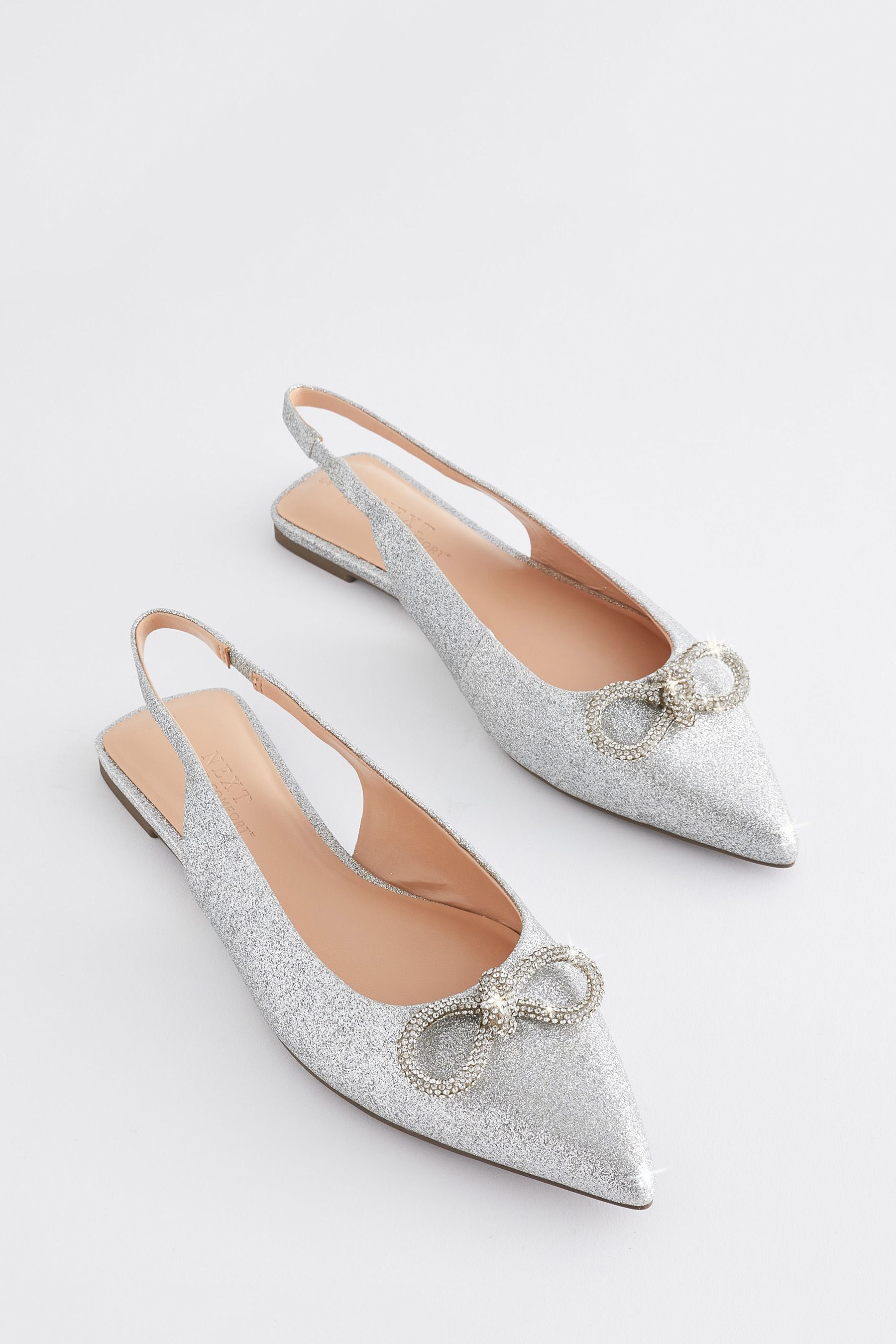 Buy Silver Forever Comfort Bow Slingback Flats from Next Luxembourg