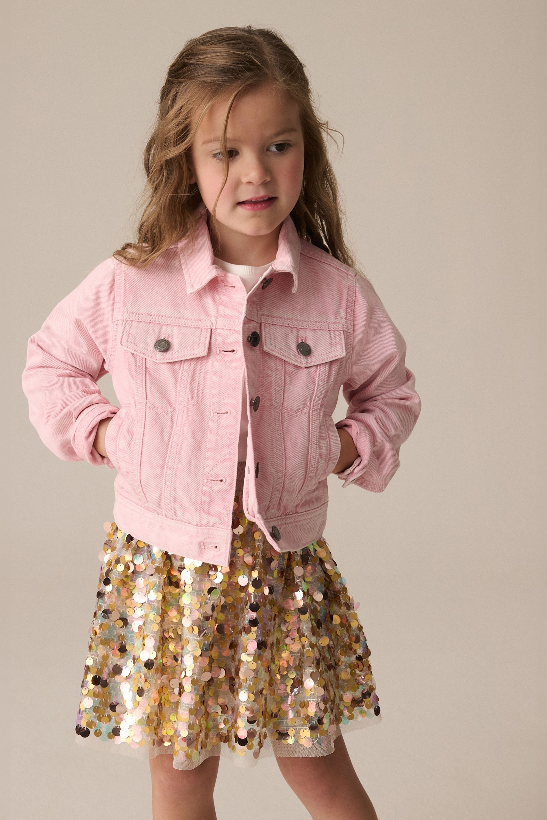Pink denim jacket kids top