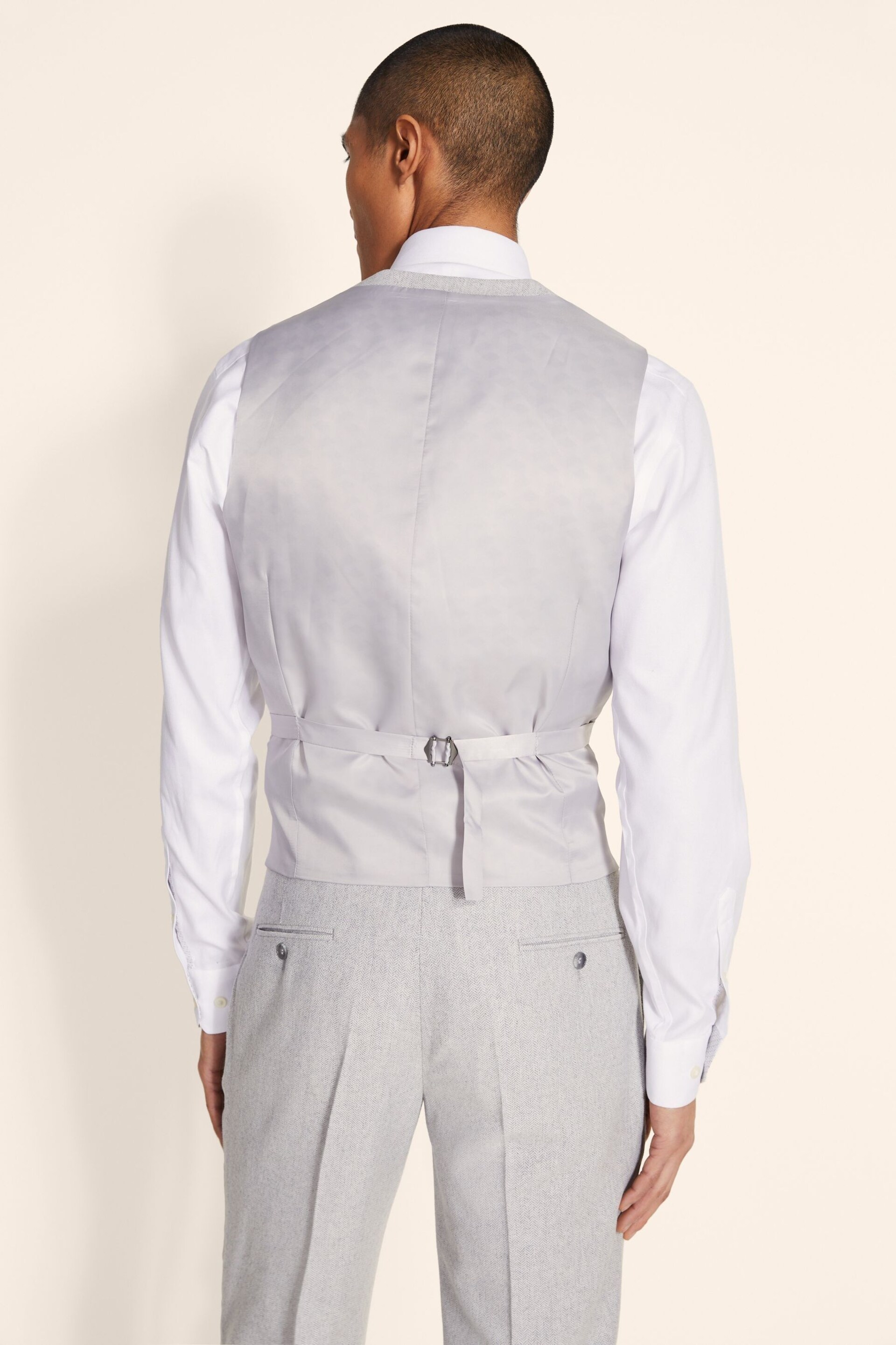 MOSS Light Grey Tailored Fit Herringbone Waistcoat - Image 2 of 2