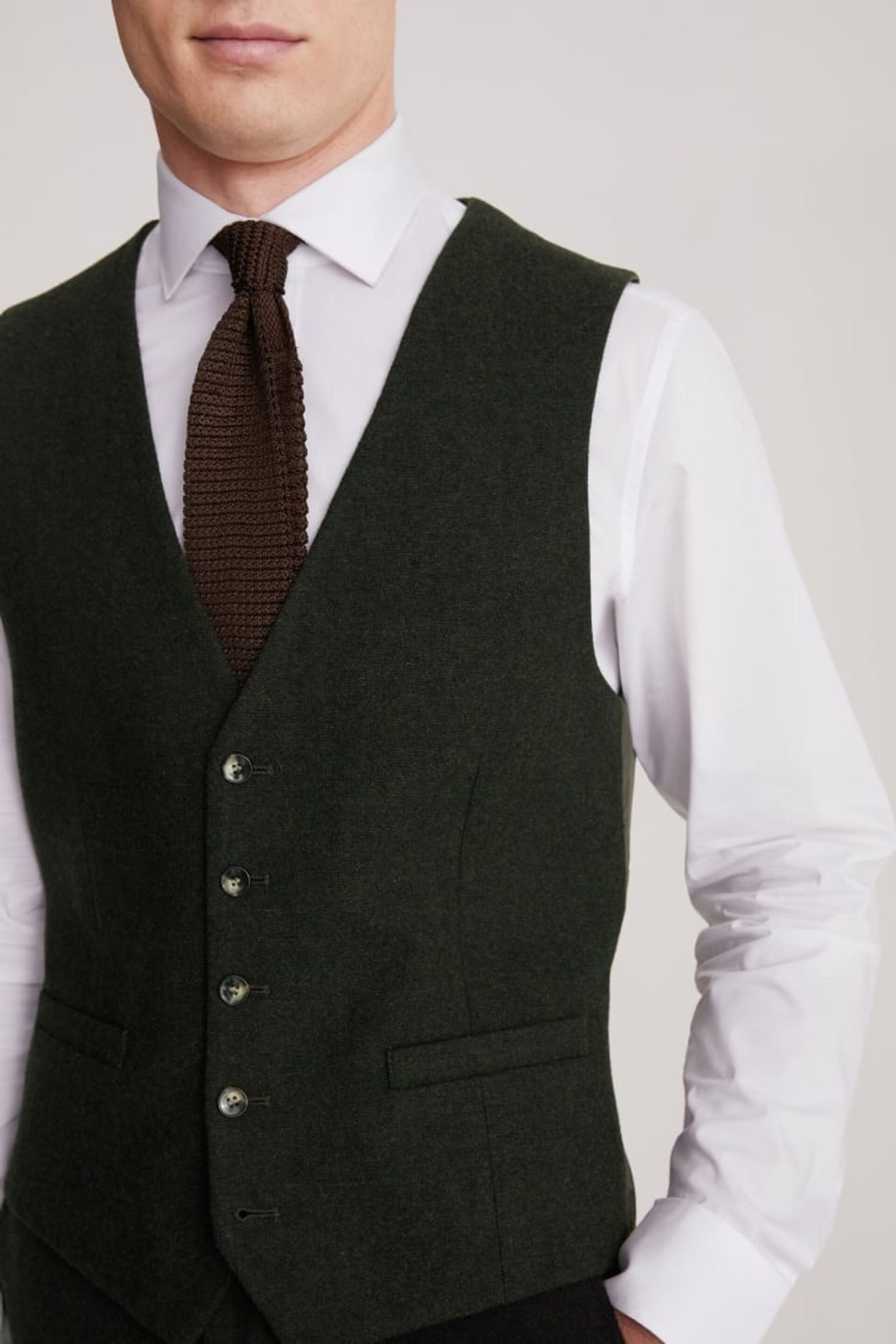 MOSS Khaki Green Slim Fit Donegal Suit Waistcoat - Image 3 of 3