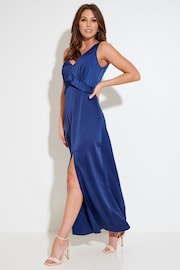 Pour Moi Blue Millie Satin Woven Plunge Maxi Dress - Image 2 of 5