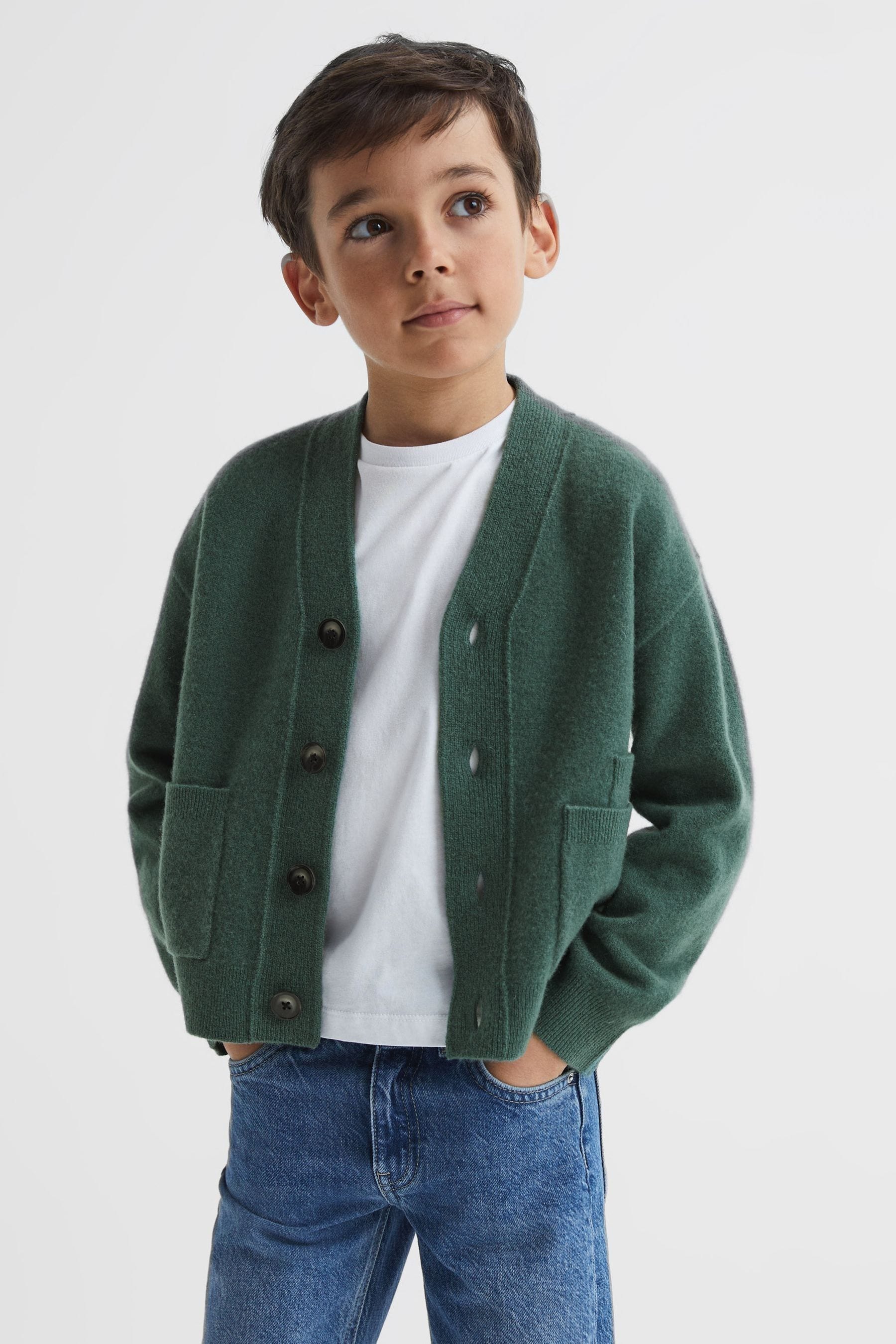 Buy Reiss Pine Green Chile Junior Wool Blend Cardigan from Next Luxembourg