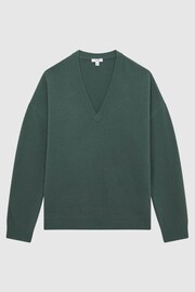 Reiss Pine Green Spires Merino V-Neck Relaxed Jumper - Image 2 of 7