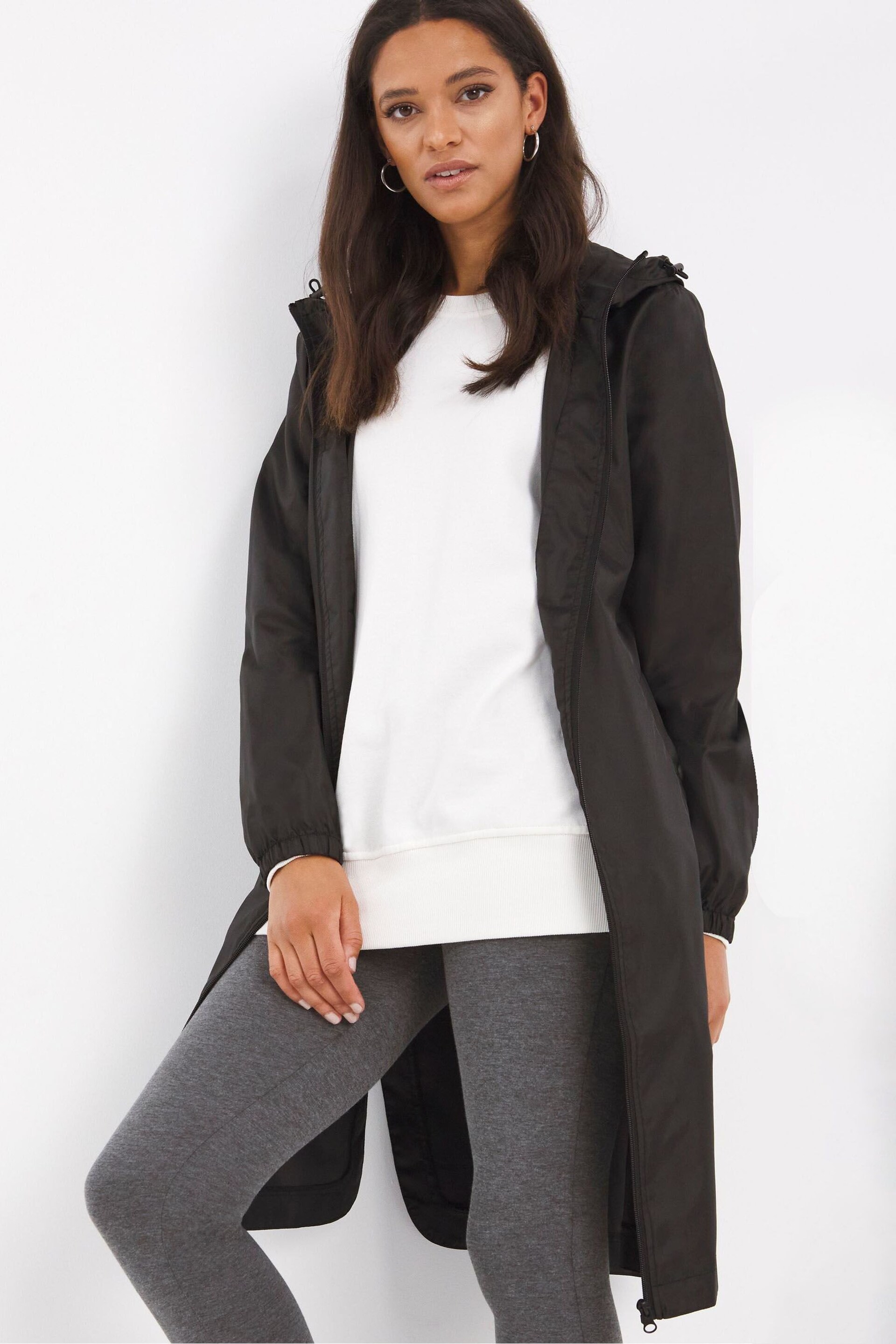 Simply Be Black Longline Packaway Trench Jacket - Image 1 of 4