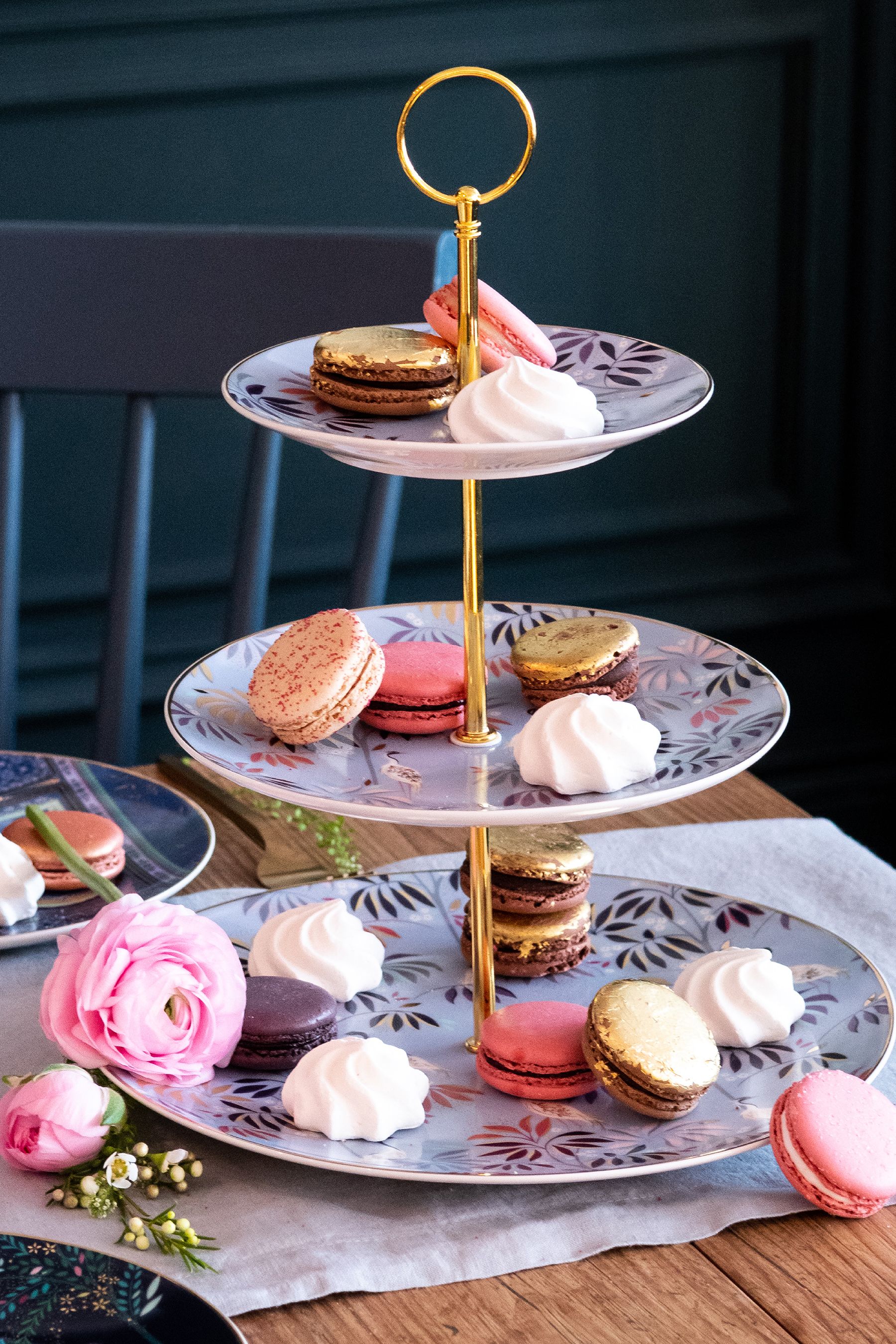 Sara Miller Blue Portmeirion 3 Tiered Cake Stand