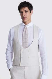 MOSS Grey Slim Fit Stone Puppytooth Linen Waistcoat - Image 1 of 3