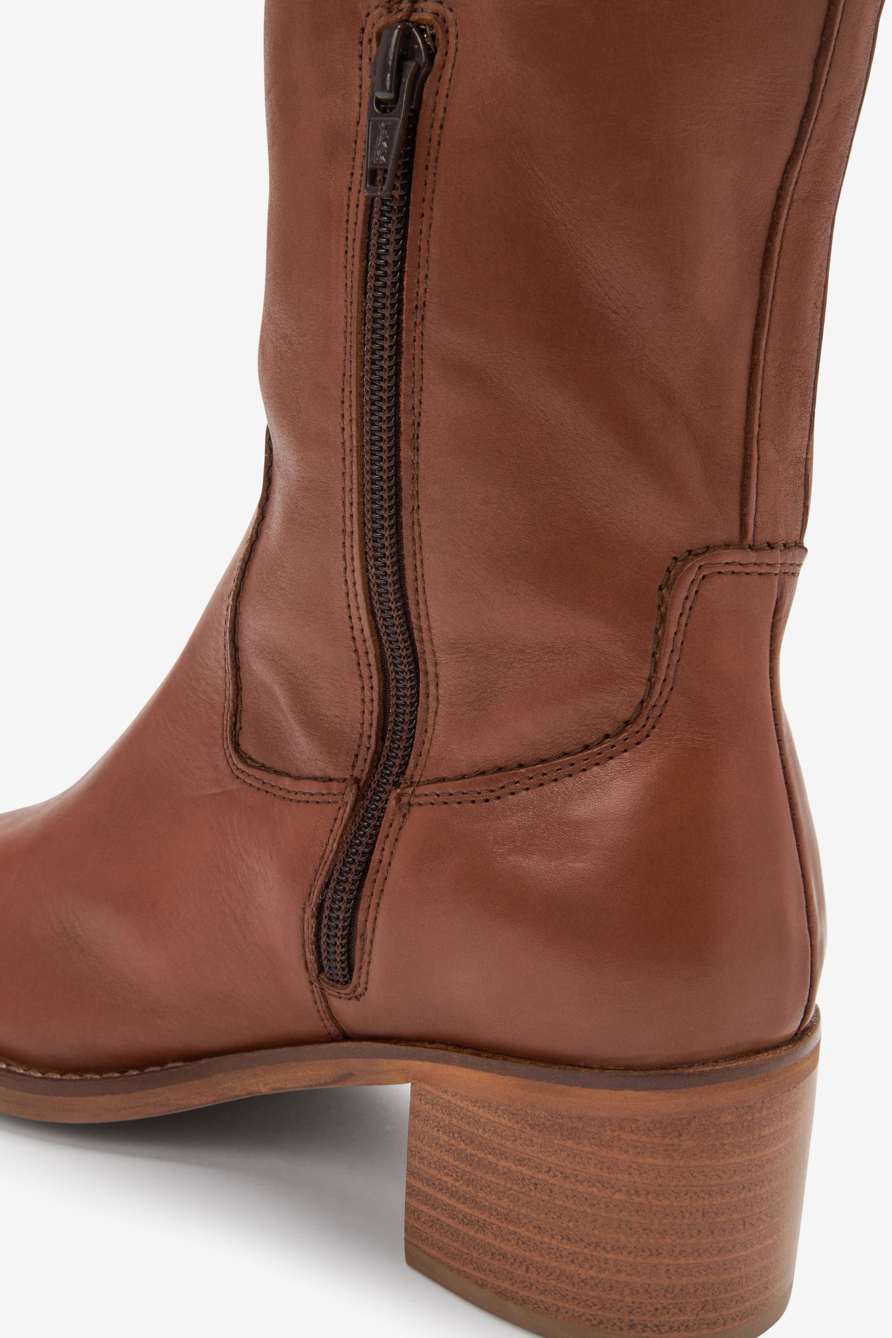 Buy Tan Brown Regular Wide Fit Forever Comfort Leather Block Heel Knee High Boots from Next Luxembourg