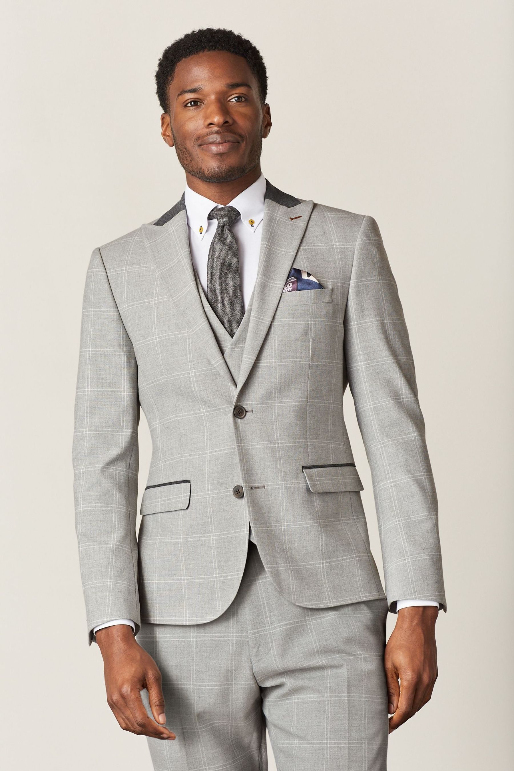 Buy Light Grey Slim Fit Trimmed Check Suit Jacket from Next Slovakia