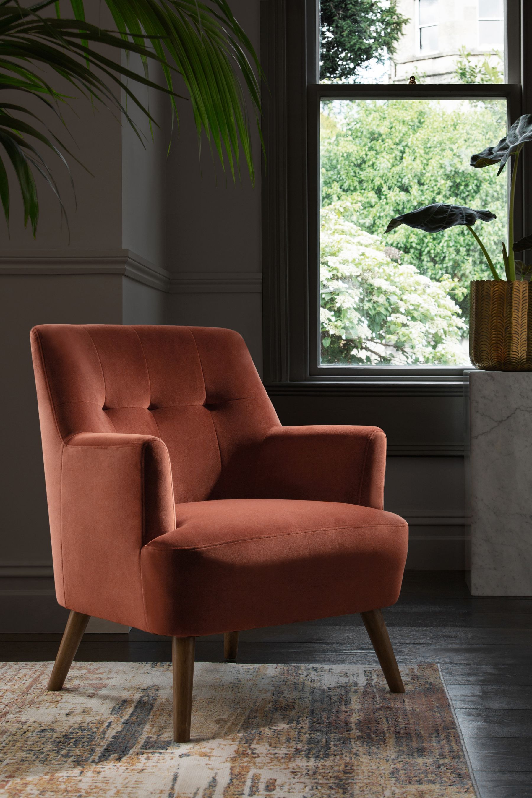 Buy Soft Velvet Rust Brown Carter Armchair from the Next UK online shop