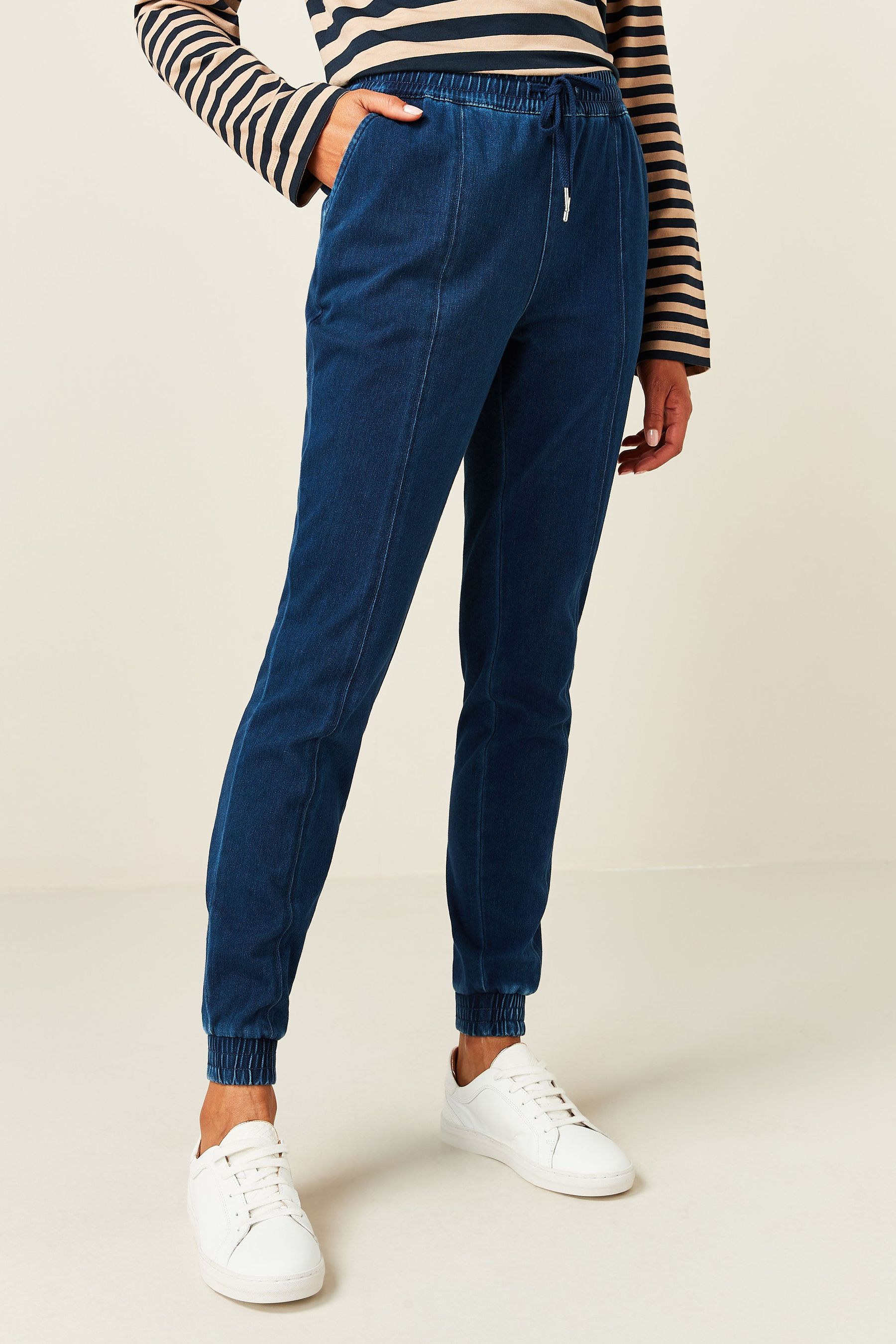 Buy Dark Blue Jersey Denim Joggers from Next Netherlands