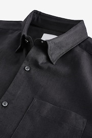 Black Standard Collar Linen Blend Short Sleeve Shirt - Image 7 of 8
