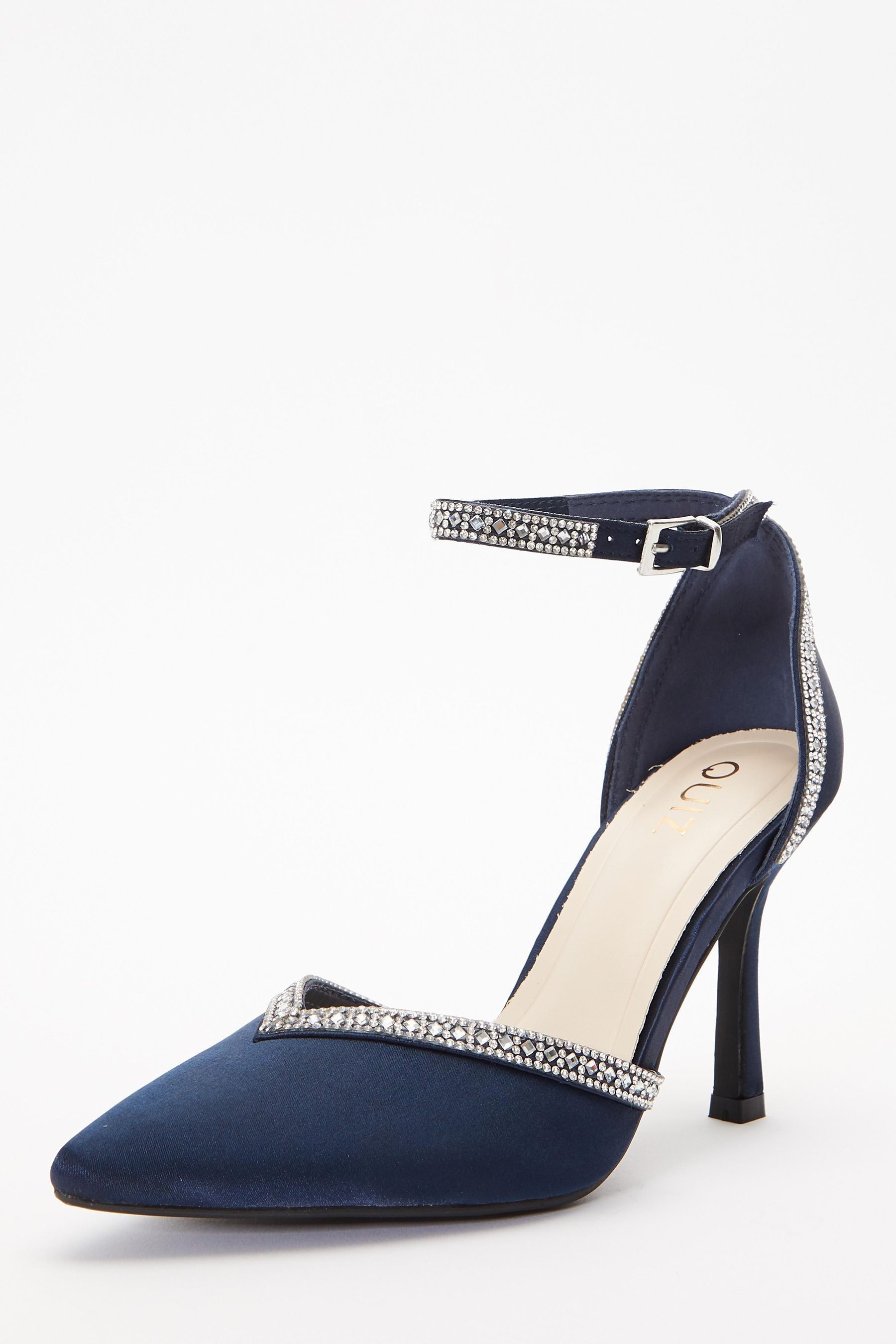Buy Quiz Blue Satin Diamante Trim Court Heels from the Next UK online shop