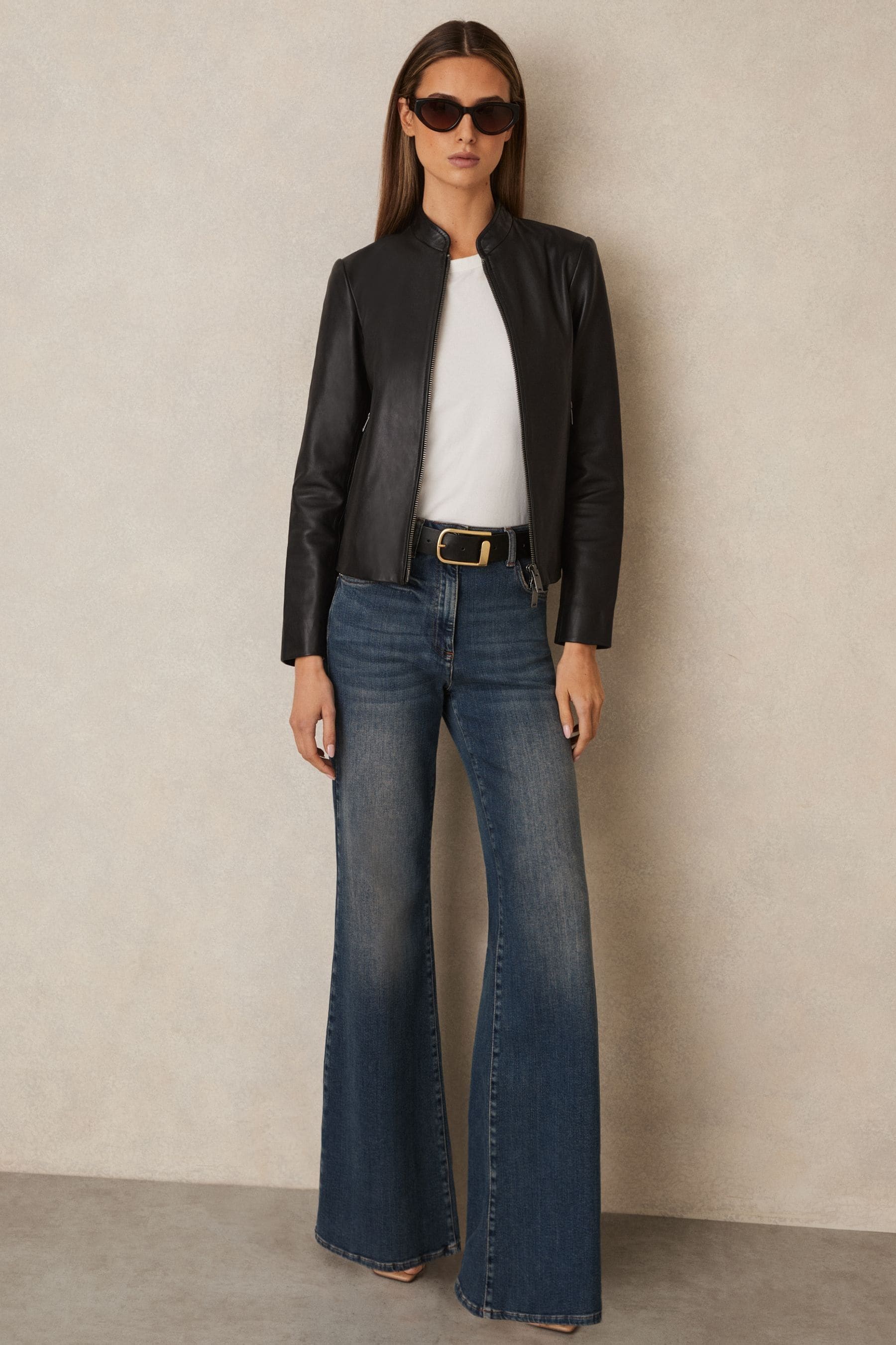 Buy Reiss Black Allie Leather Collarless Biker Jacket from the Next UK online shop
