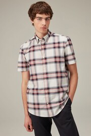 Ecru White/Navy Blue Stretch Oxford Check Short Sleeve Shirt - Image 1 of 8