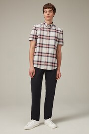 Ecru White/Navy Blue Stretch Oxford Check Short Sleeve Shirt - Image 2 of 8