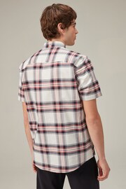 Ecru White/Navy Blue Stretch Oxford Check Short Sleeve Shirt - Image 3 of 8