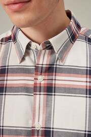 Ecru White/Navy Blue Stretch Oxford Check Short Sleeve Shirt - Image 4 of 8