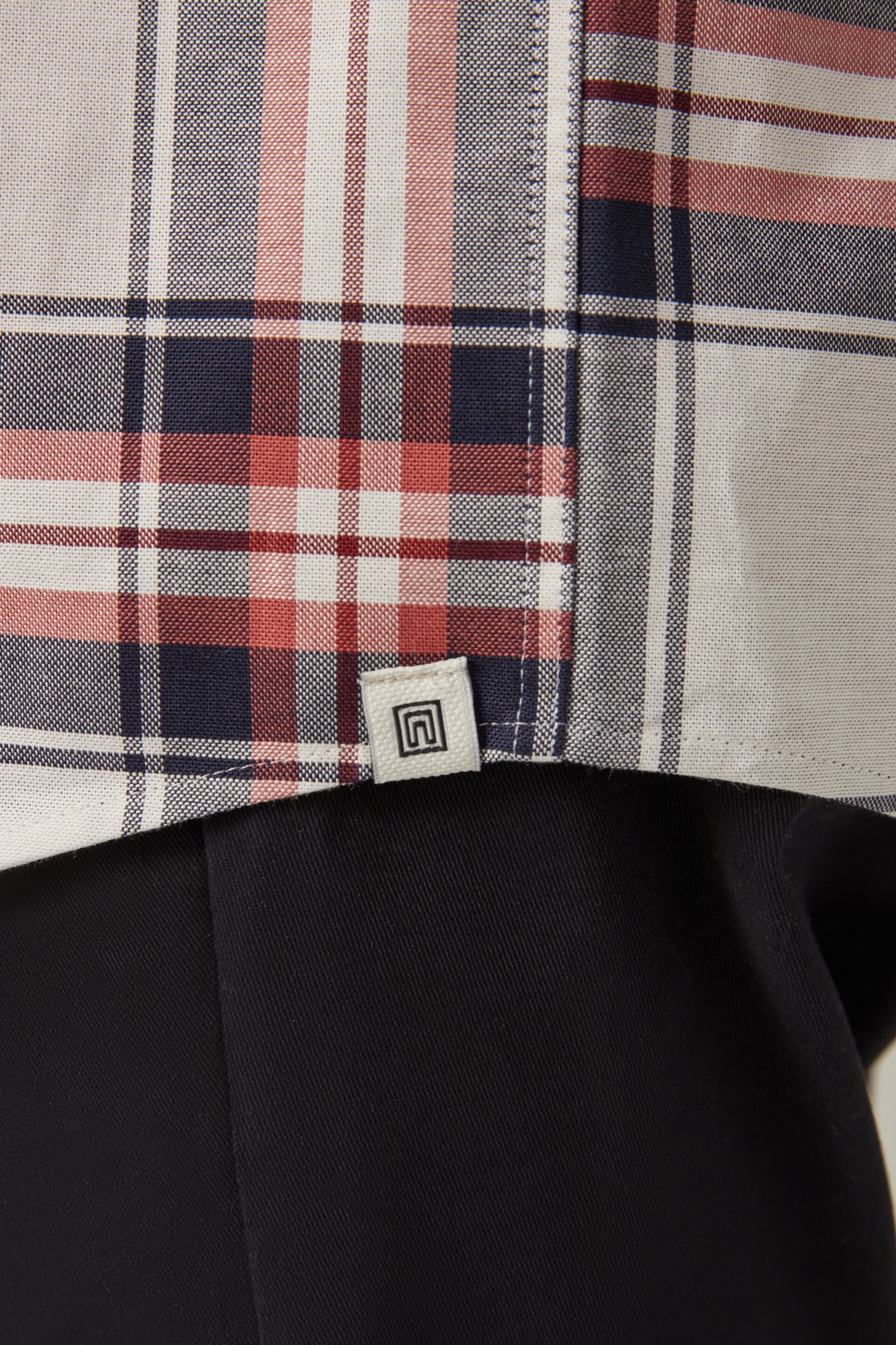 Ecru White/Navy Blue Stretch Oxford Check Short Sleeve Shirt - Image 5 of 8