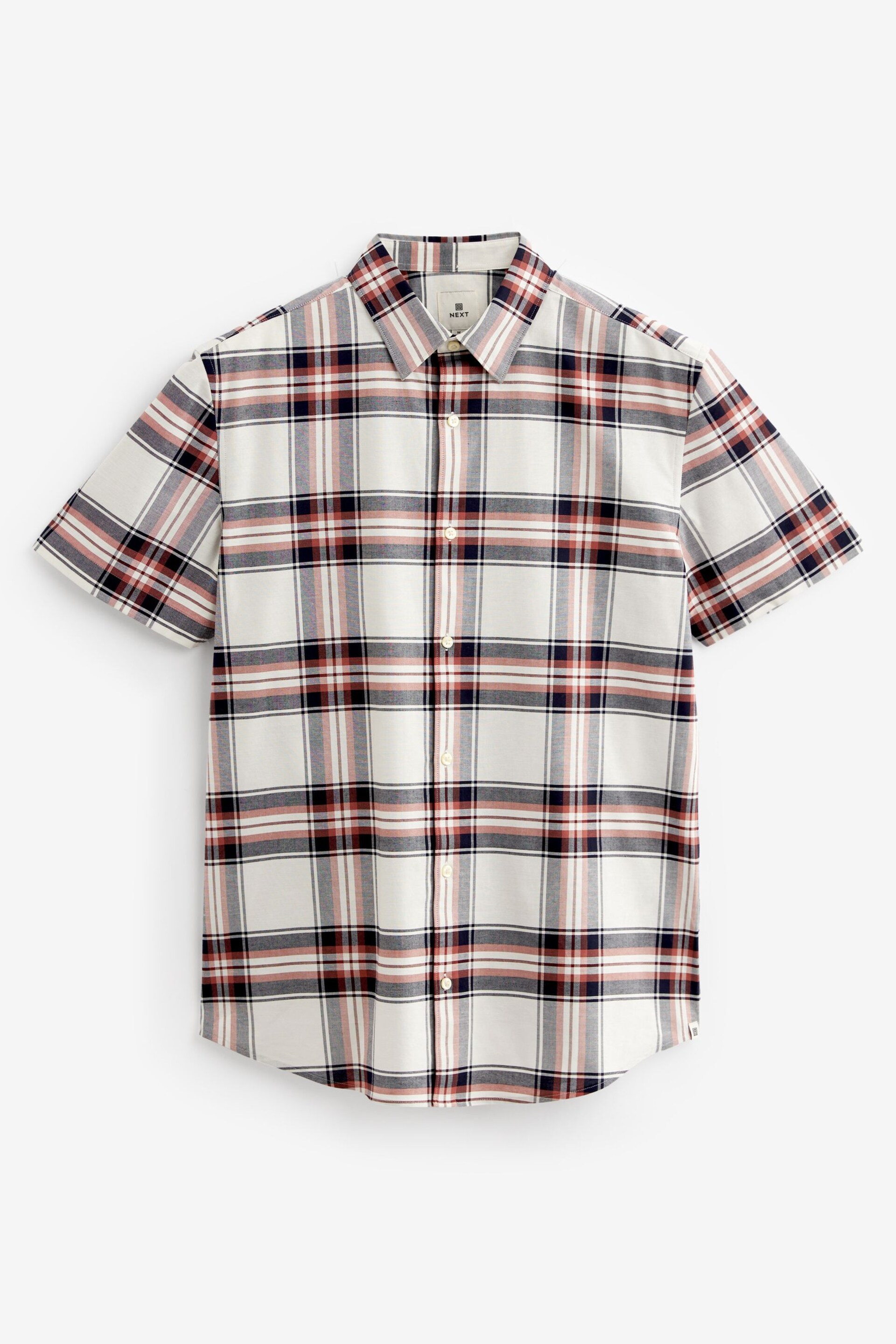 Ecru White/Navy Blue Stretch Oxford Check Short Sleeve Shirt - Image 6 of 8