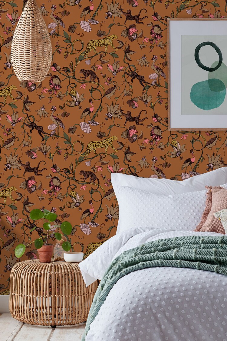 furn. Orange Exotic Wildlings Tropical Wallpaper - Image 1 of 2