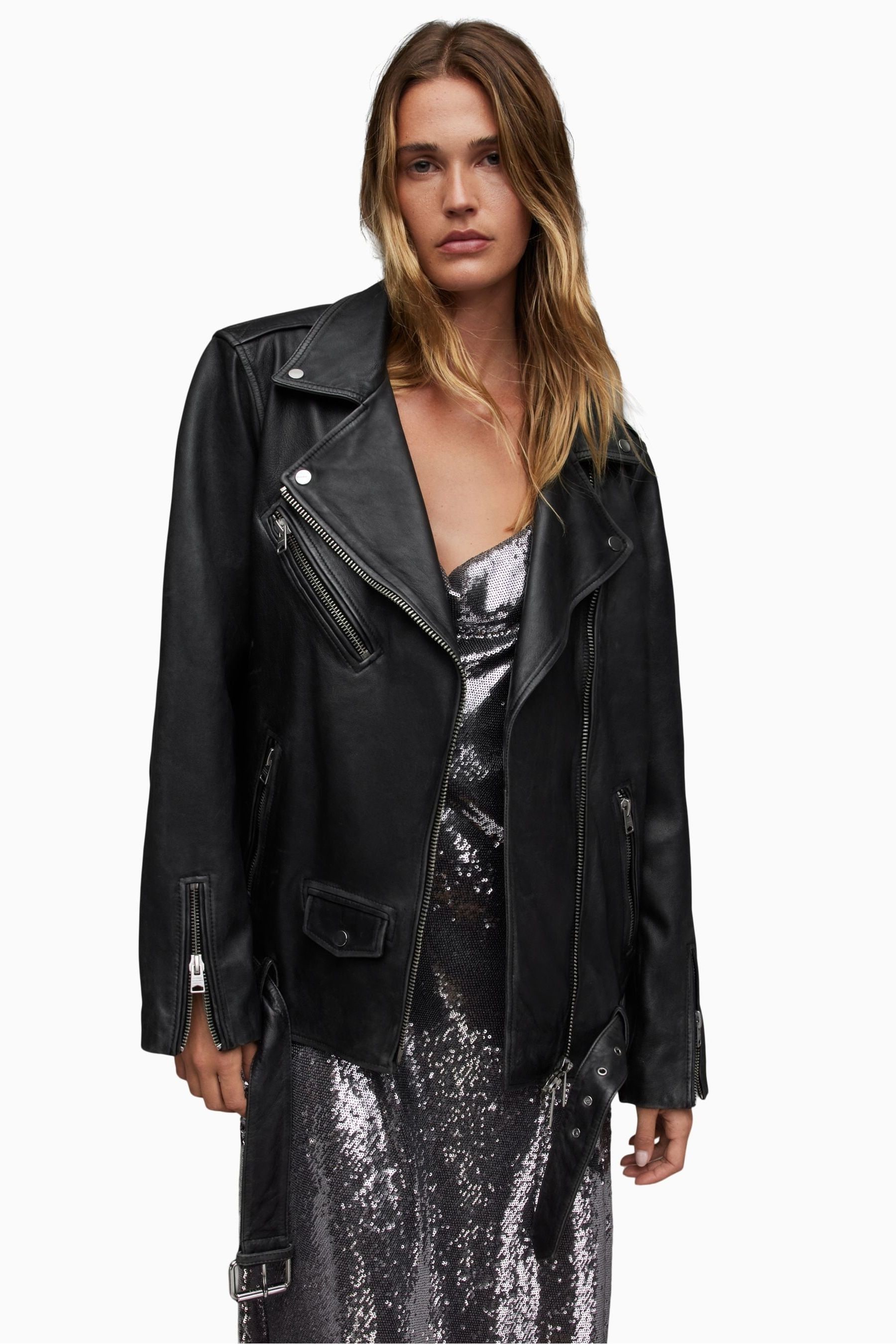Buy AllSaints Black Billie Biker Jacket from Next Luxembourg