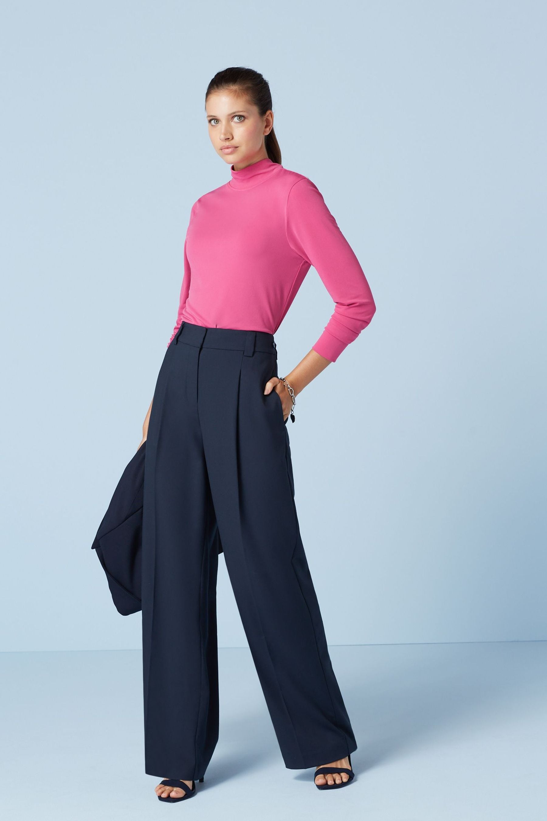 Buy Navy Tailored Wide Leg Trousers from Next Luxembourg