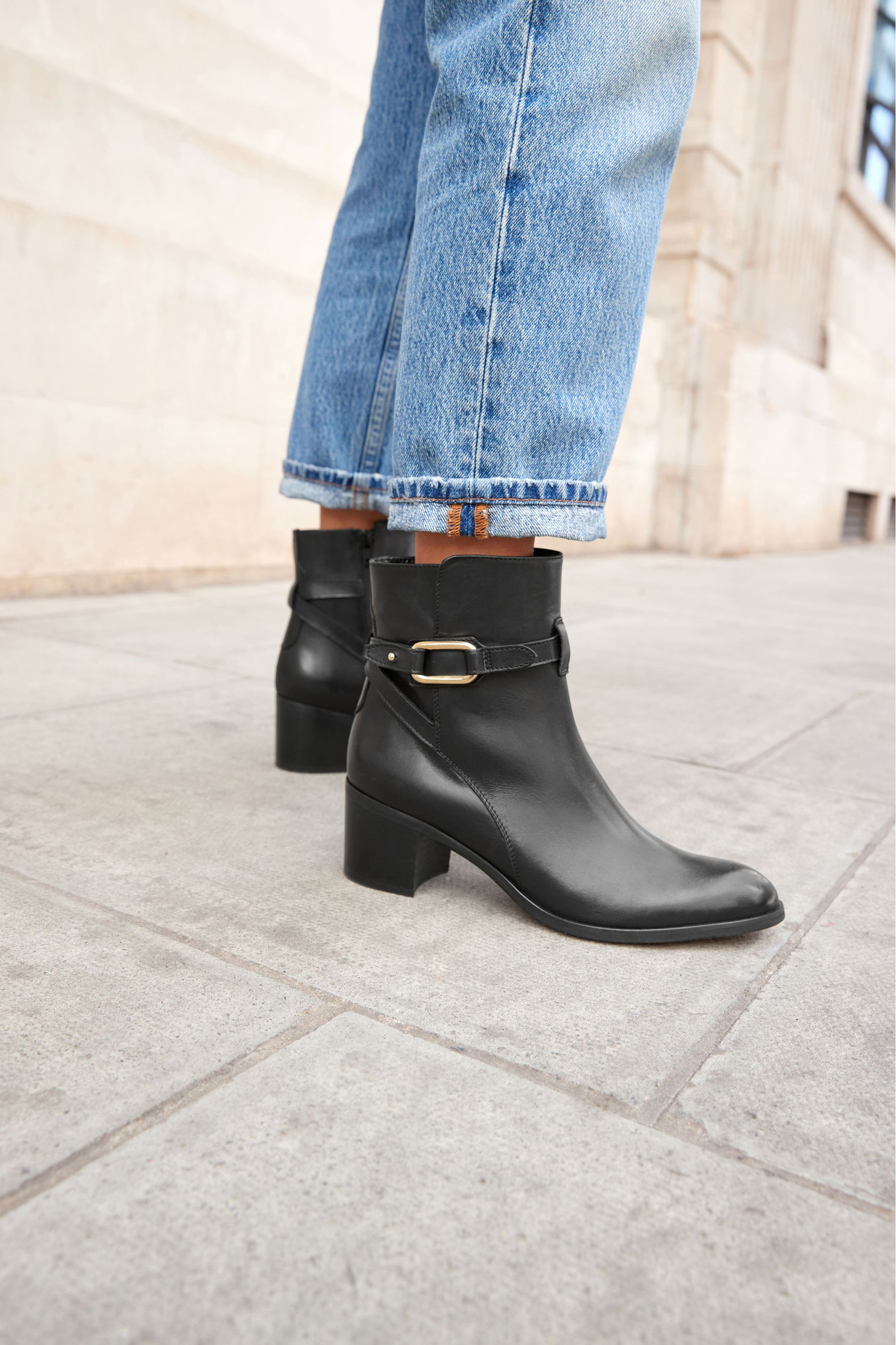 Buy Black Signature Leather Smart Ankle Boots from Next Luxembourg