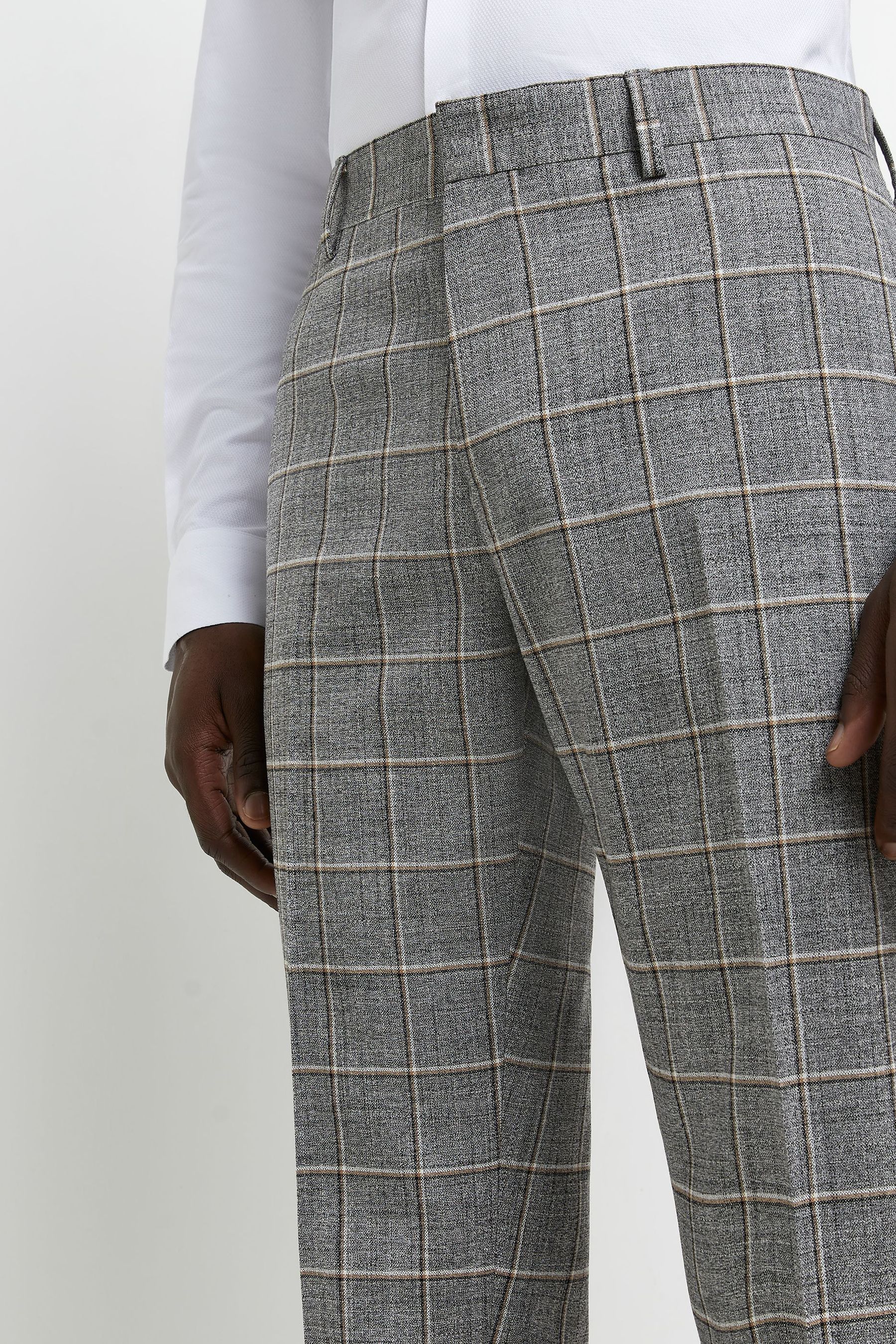 Buy River Island Grey Dark Camel Grid Check Suit Trousers from Next Lithuania