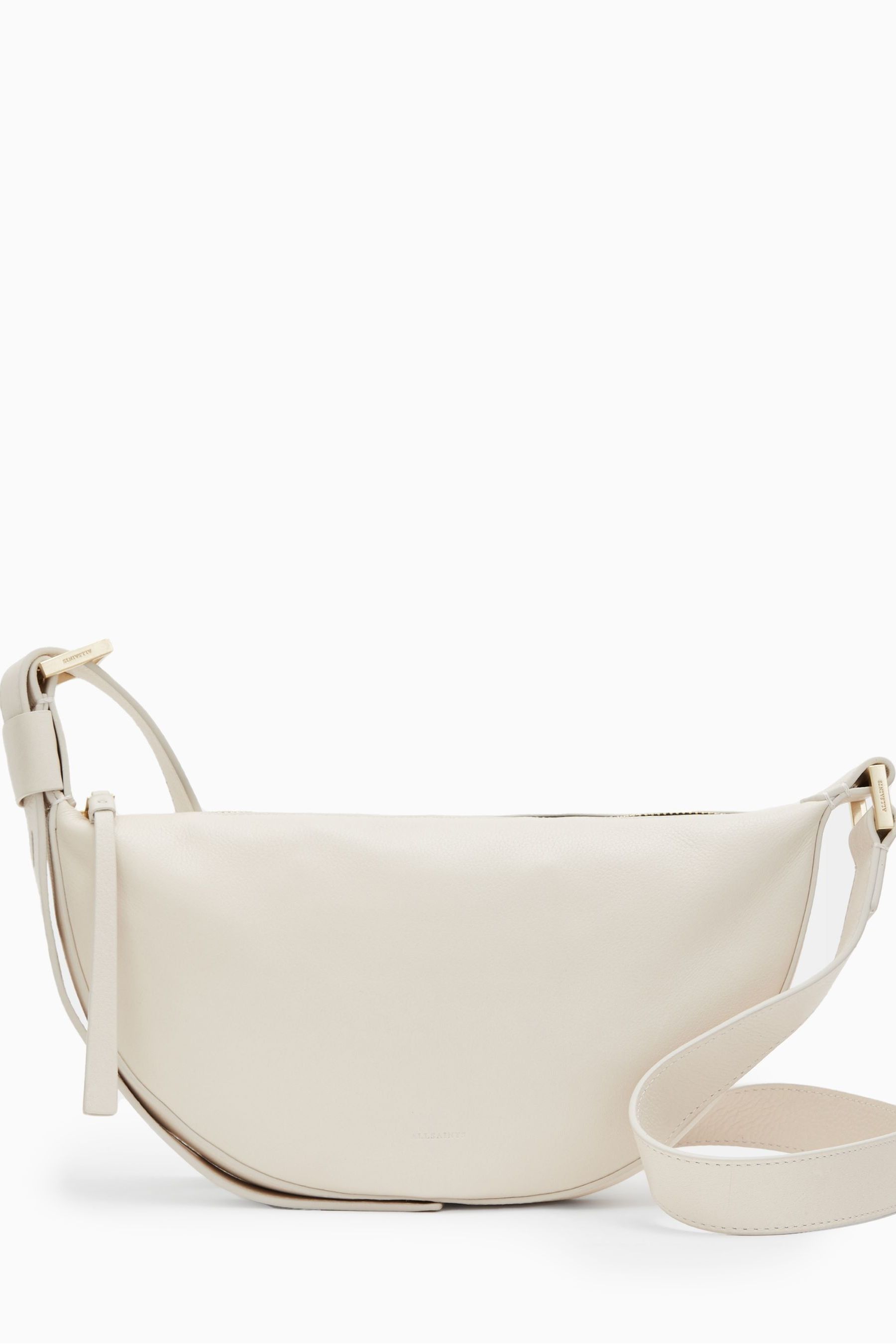 AllSaints Womens Half Moon Leather Crossbody Bag White