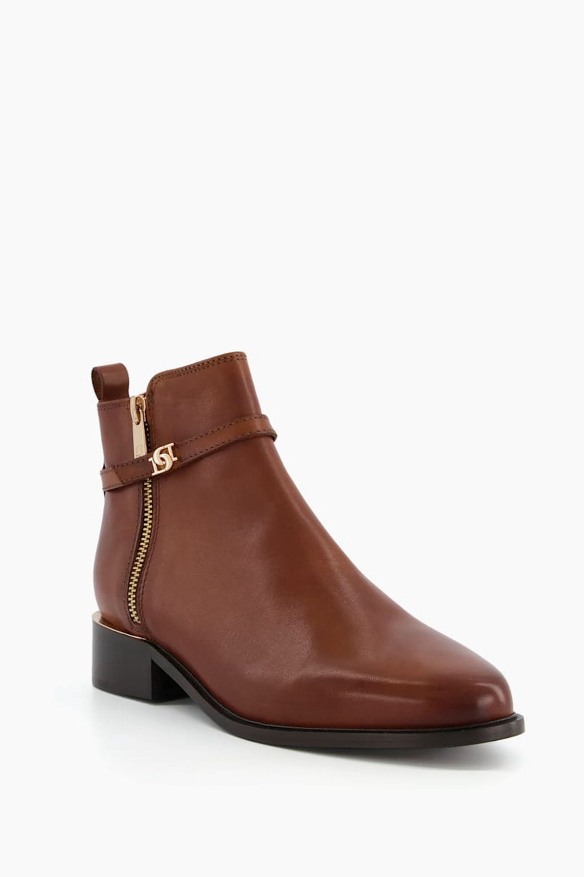 Dune London Brown Wide Fit Pap Buckle Trim Ankle Boots - Image 3 of 5