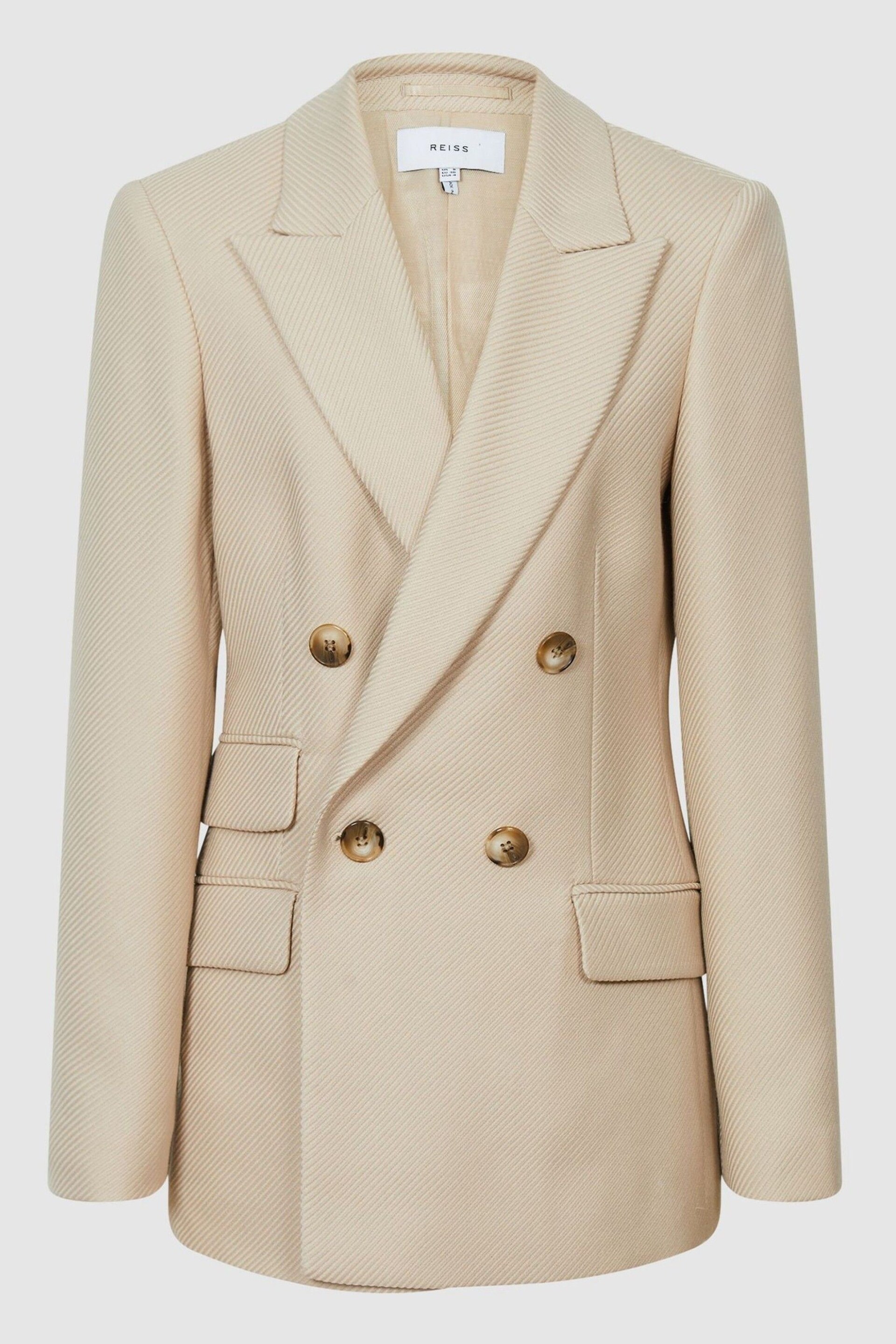 Reiss Neutral Logan Double Breasted Twill Blazer - Image 2 of 5