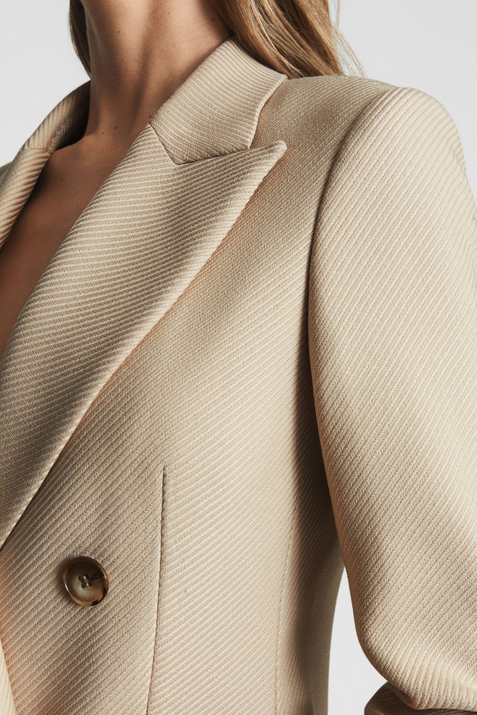 Reiss Neutral Logan Double Breasted Twill Blazer - Image 4 of 5