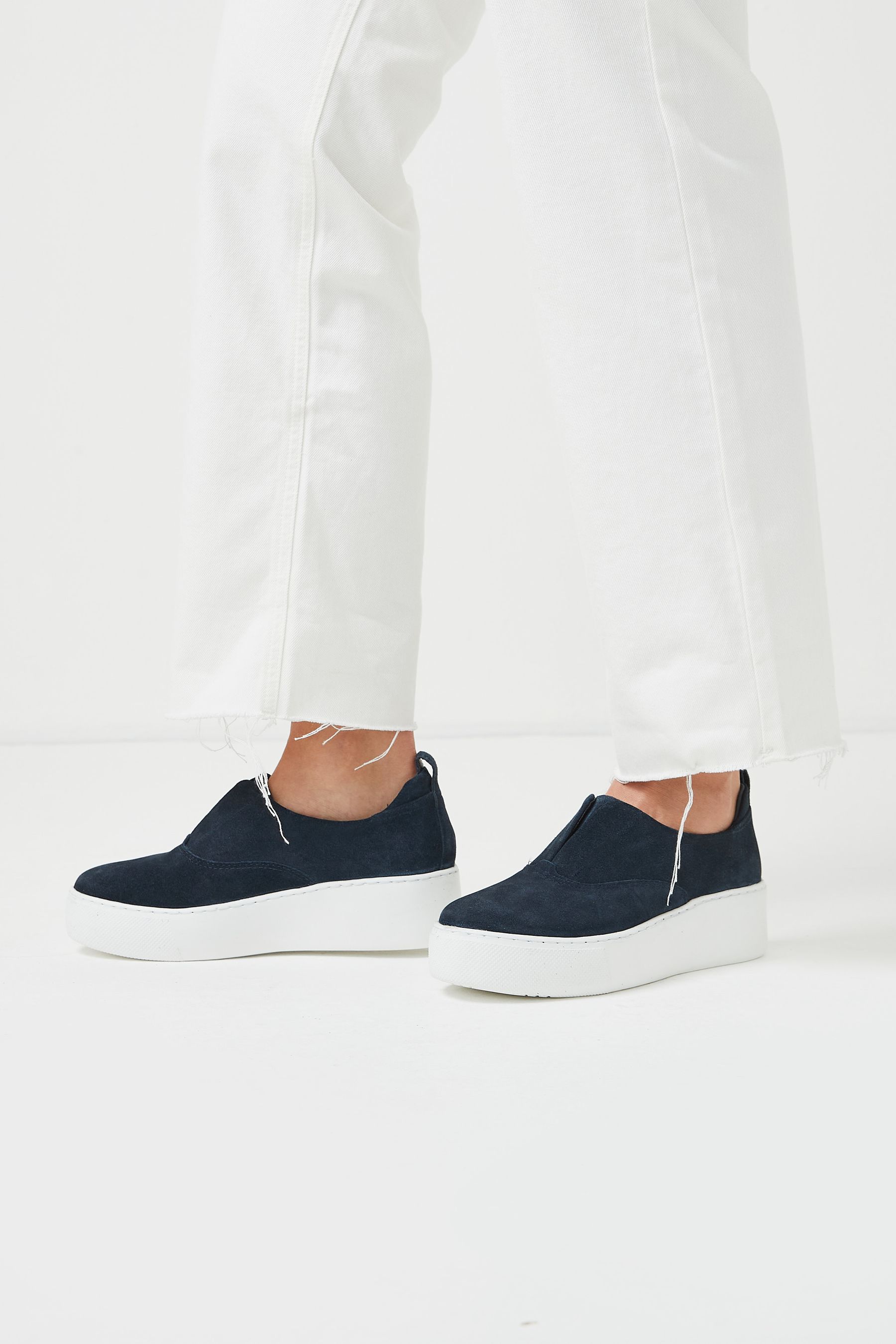 Buy Navy Blue Slip On Signature Forever Comfort Leather Chunky Wedge Platform Trainers from Next Slovakia