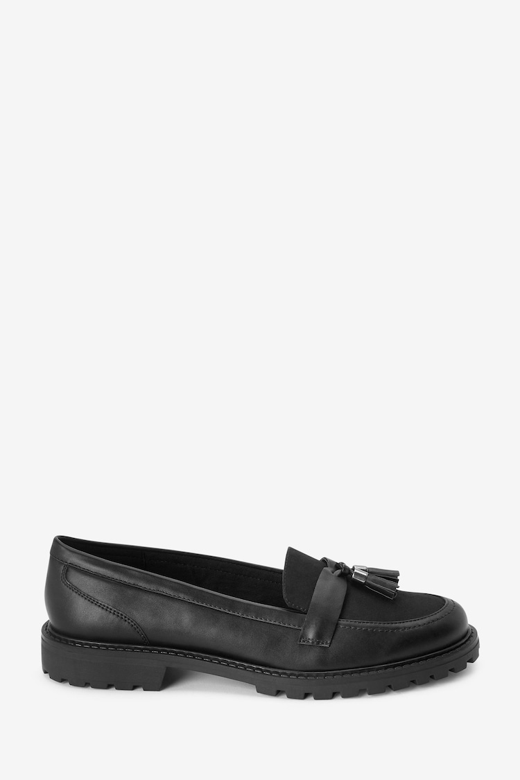 Black Extra Wide Fit Forever Comfort® Tassel Detail Cleated Chunky Loafer Shoes - Image 1 of 4