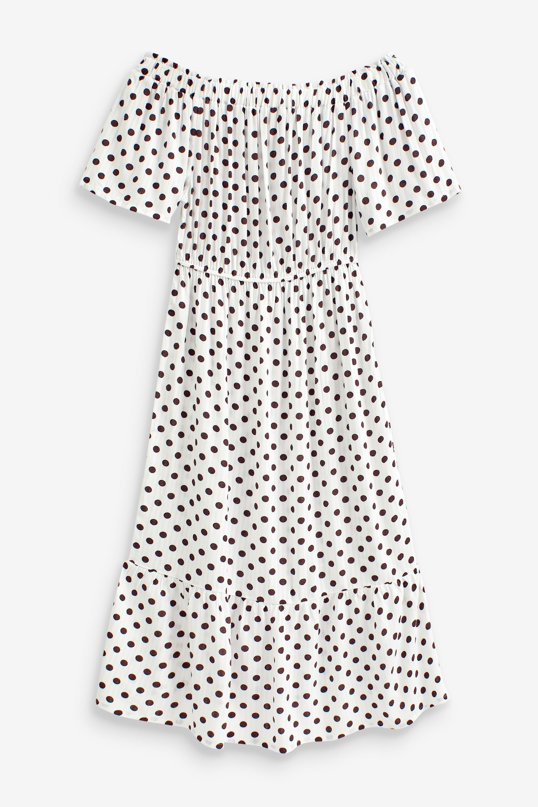 Buy Ecru Chocolate Brown Spot Off Shoulder Midi Summer Dress from Next Luxembourg