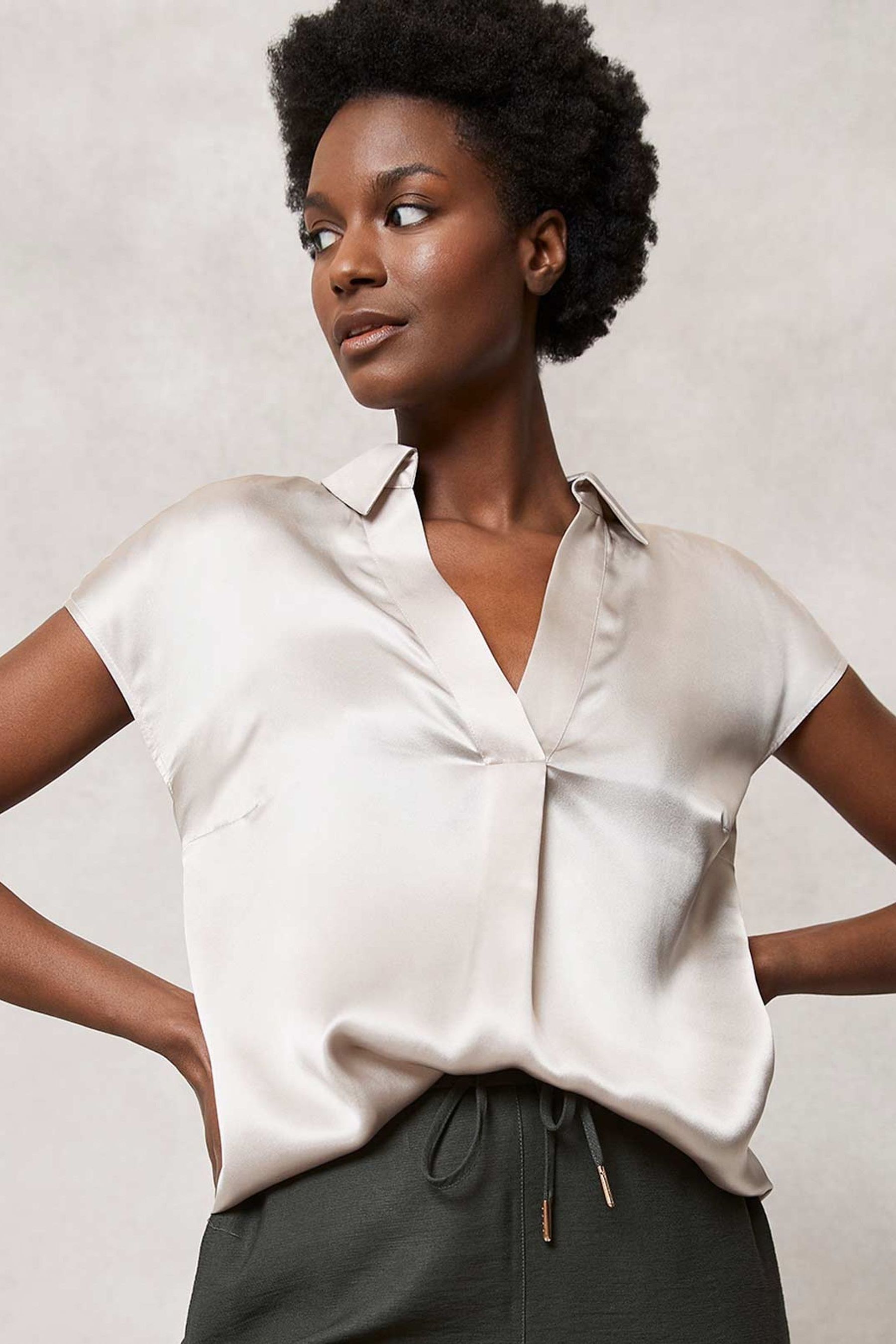 Buy Mint Velvet Cream Silk V Neck Shirt from Next Gibraltar