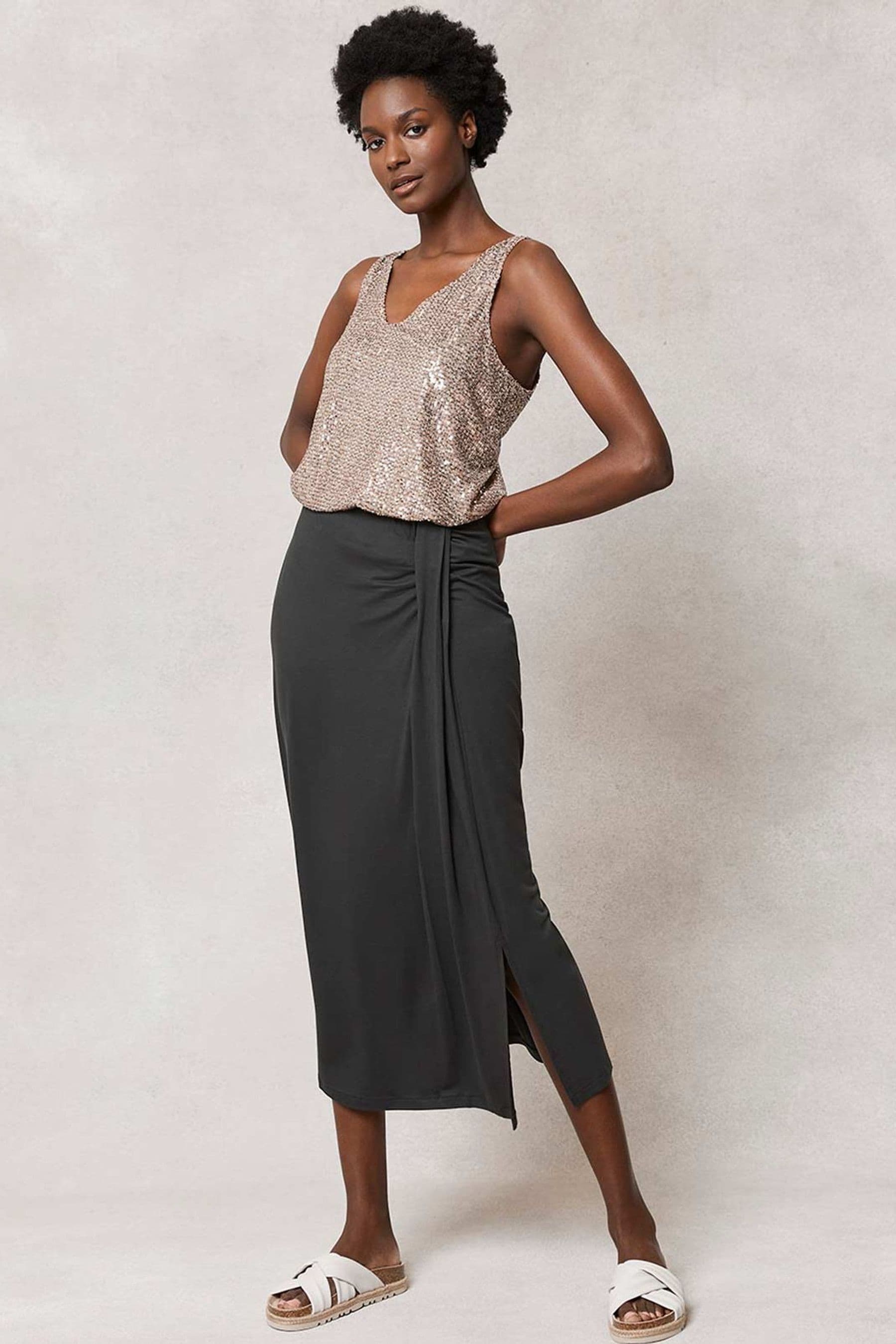 Buy Mint Velvet Khaki Green Draped Jersey Midi Skirt from Next Austria