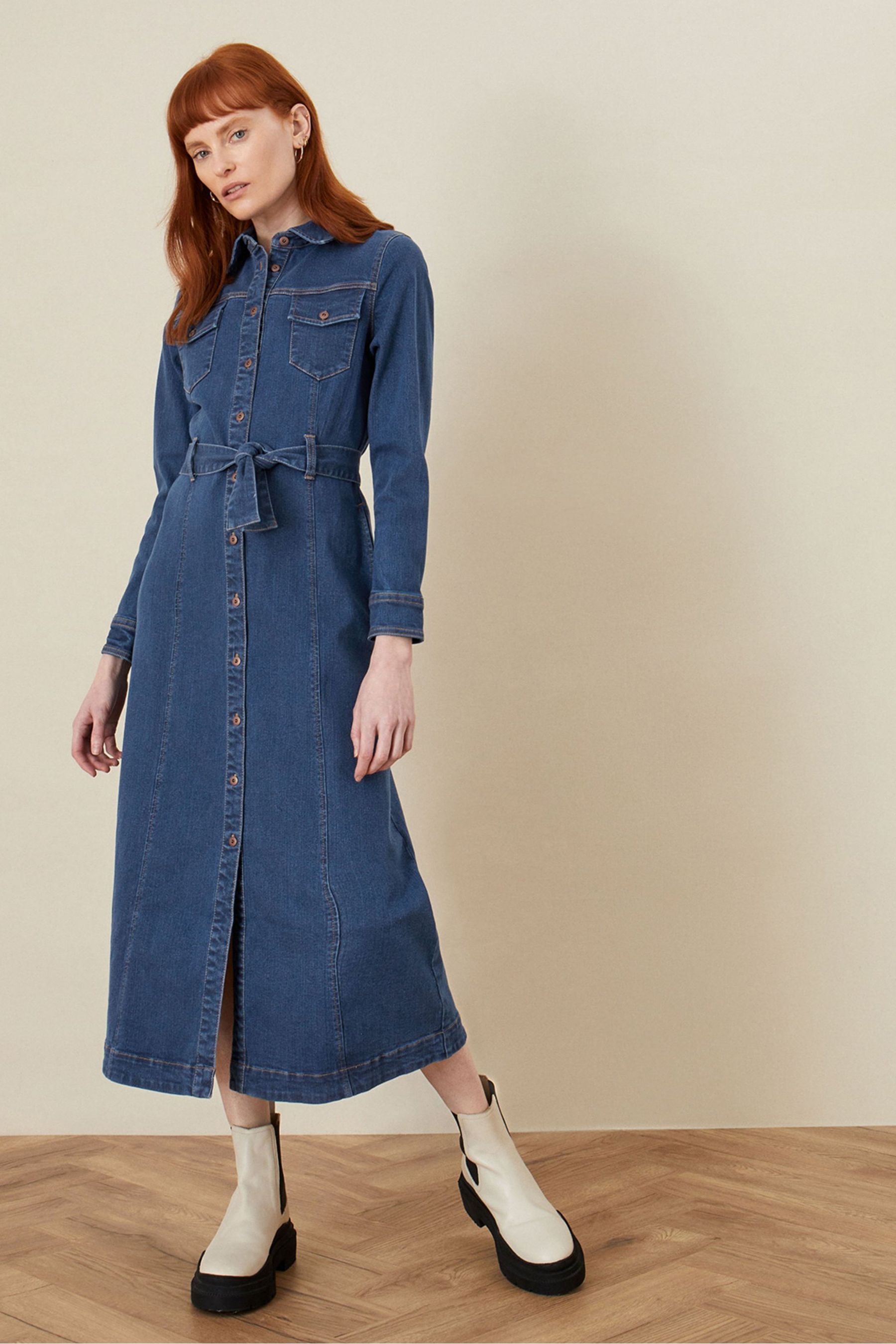 Buy Monsoon Blue Lola Denim Midaxi Shirt Dress from Next Luxembourg