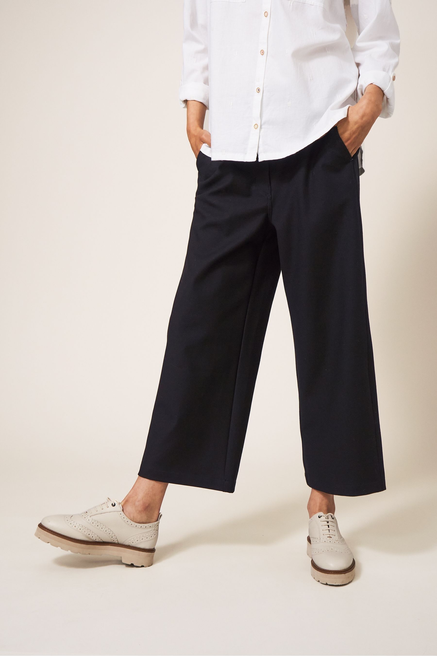 Buy White Stuff Black Belle Wide Leg Cropped Trousers from the Next UK online shop