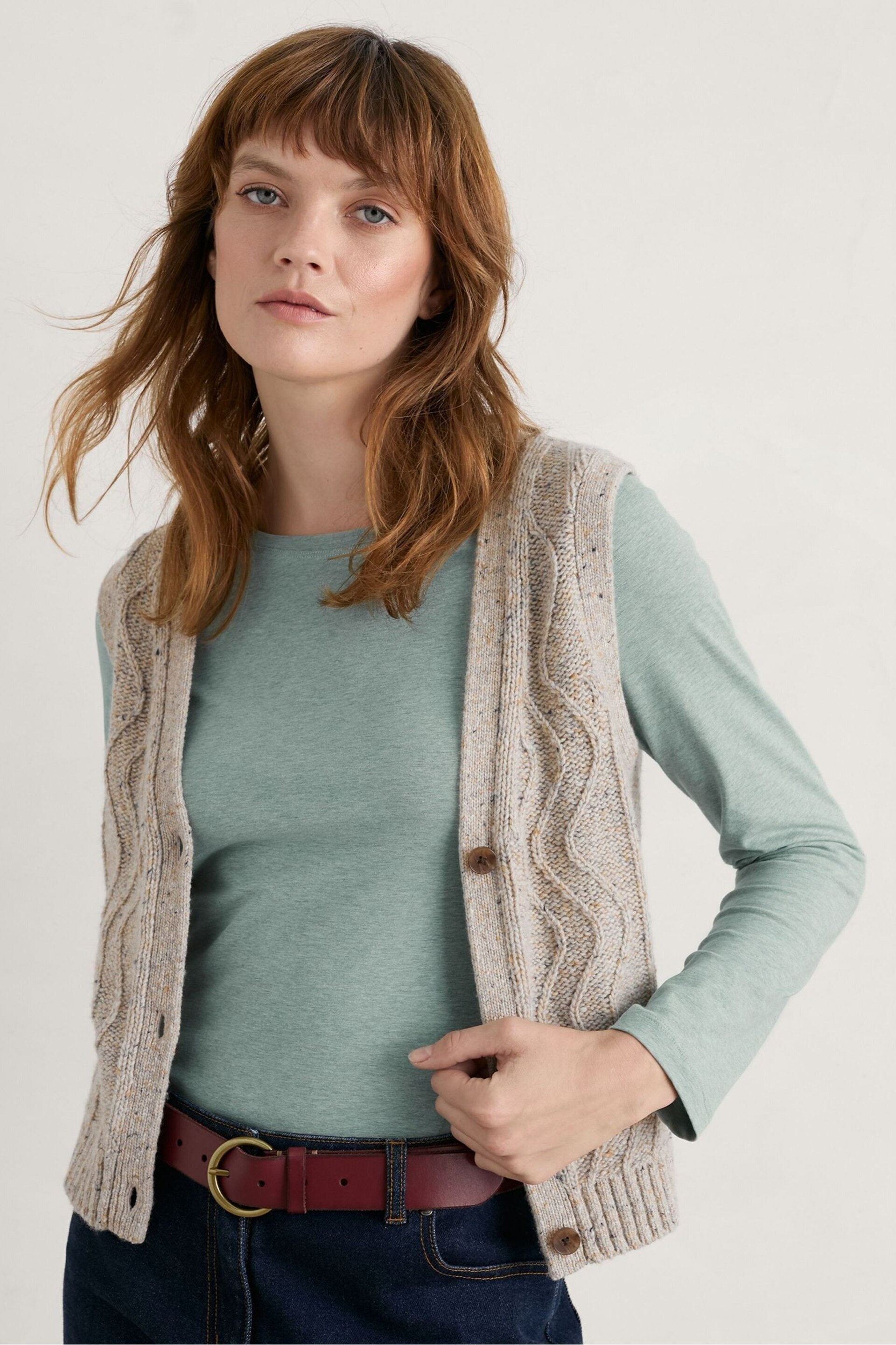 Seasalt Cornwall Fren Green Easel Long Sleeve Top - Image 1 of 5