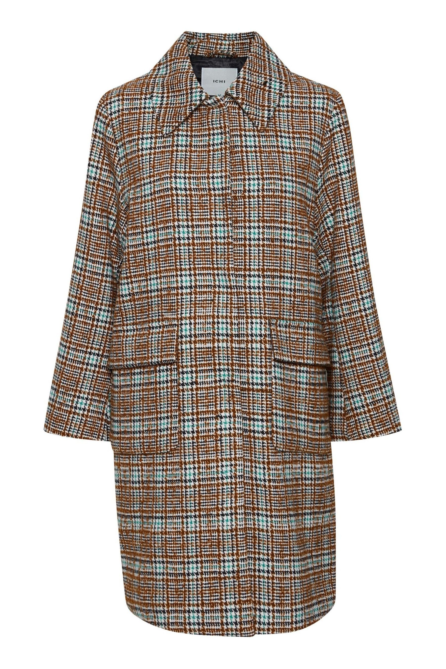 Buy ICHI Brown Check Coat from Next Luxembourg