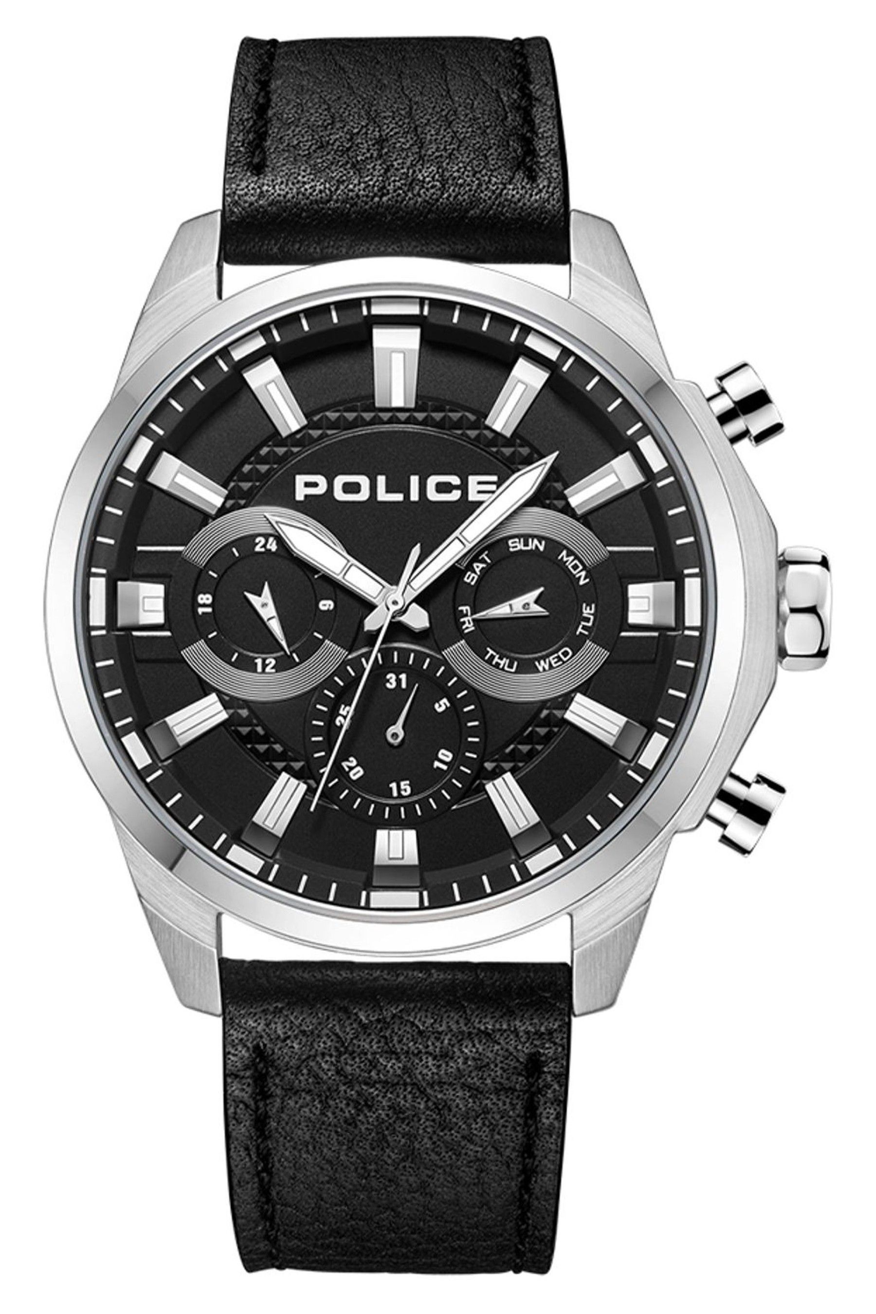 Police watch black leather strap clearance