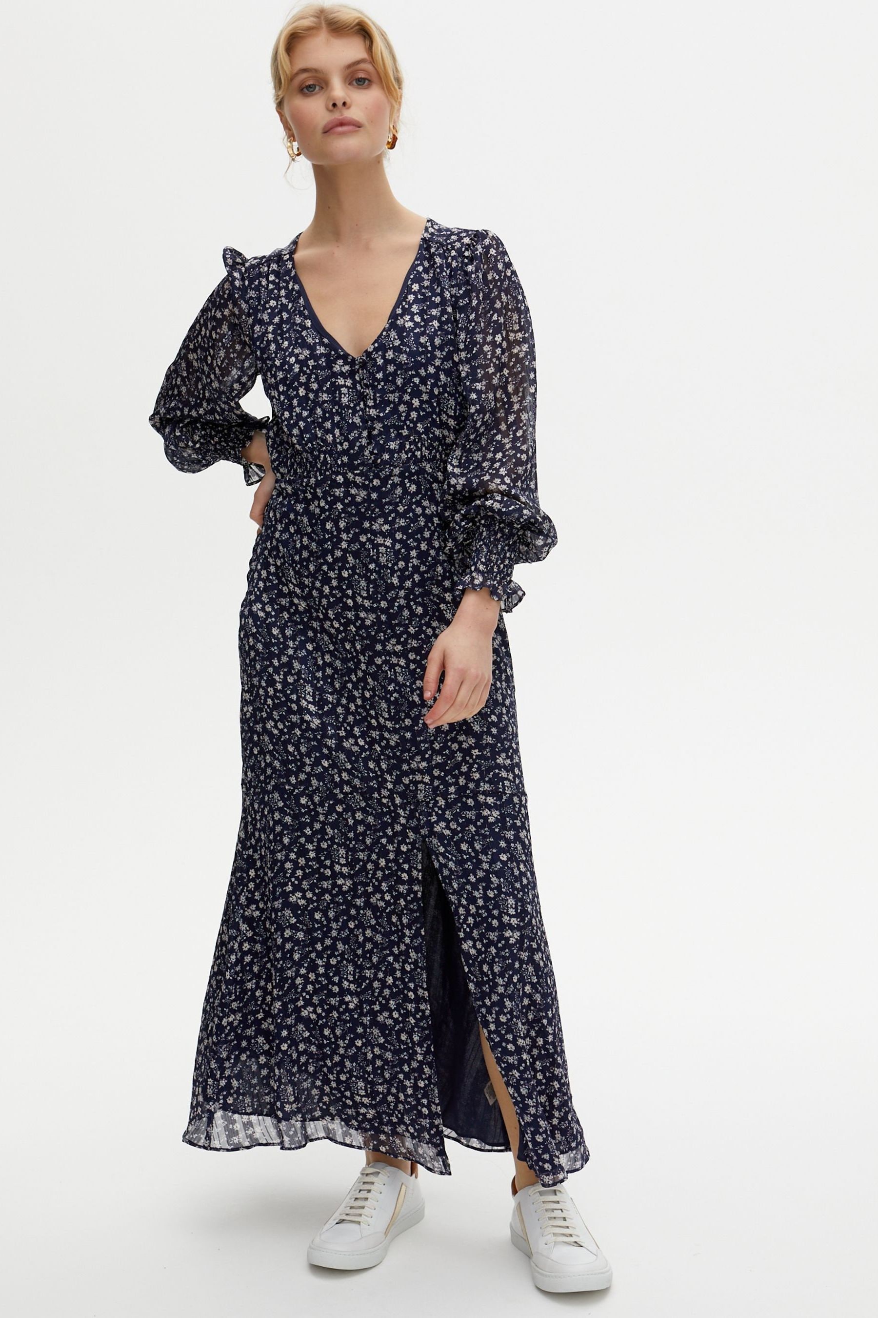 Buy Oliver Bonas Blue Ditsy Metallic Floral Midi Dress from Next Luxembourg