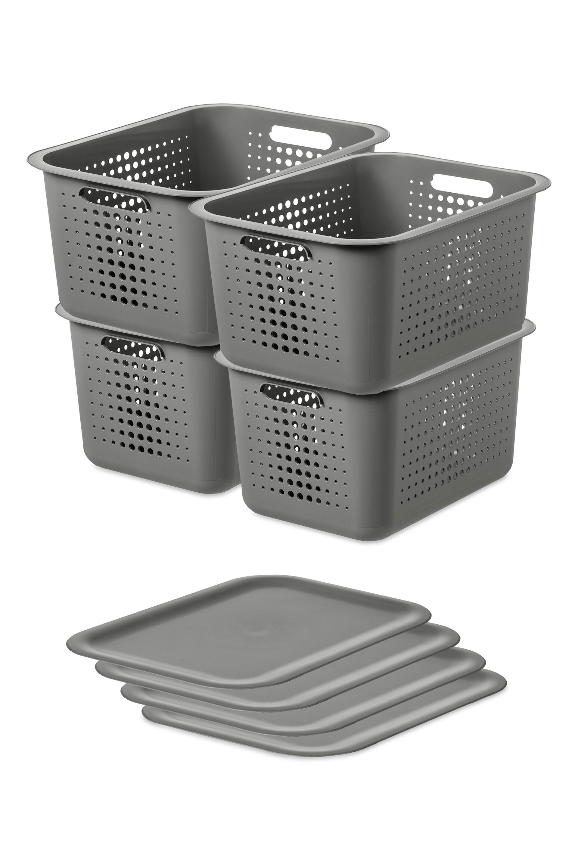 Orthex Grey Smartstore Set of 4 13L Baskets With Lids - Image 6 of 6
